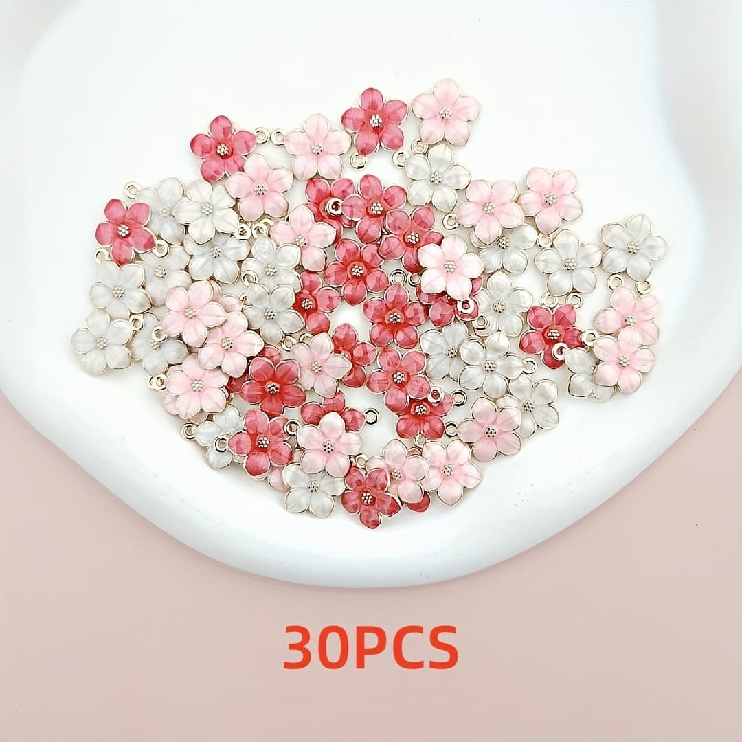 TEMU 15/30/60/90pcs Three-color Mixed Enamel Flower Charms - Diy Alloy Pendants, Suitable For Bracelets, Necklaces, And Earrings