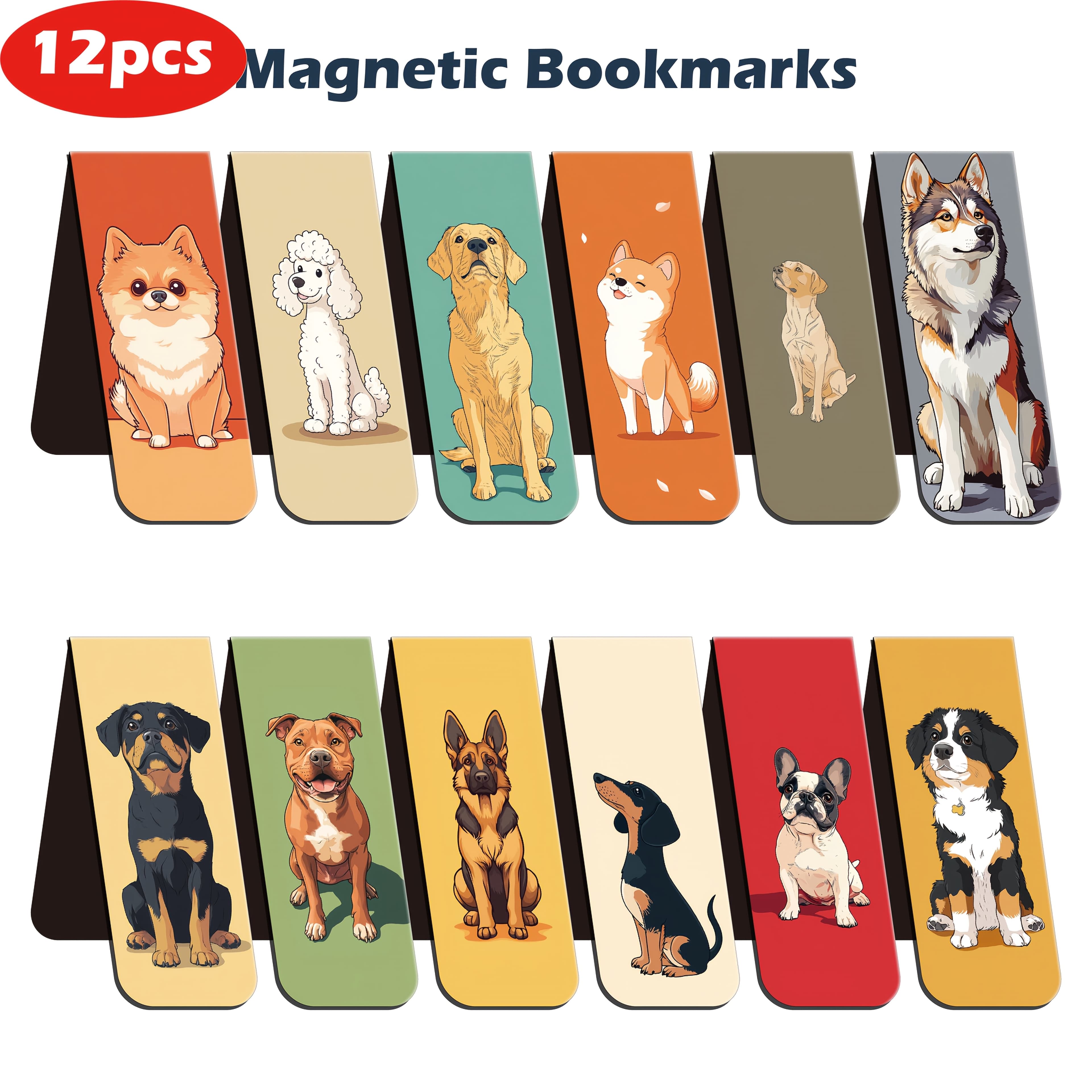 TEMU 12pcs Cute Dog-themed Magnetic Bookmarks - , Colorful Puppy Page Markers For Readers, Pet Lovers, Teachers & Book Clubs, Party Favors, Reading Enthusiasts, Teacher Supplies