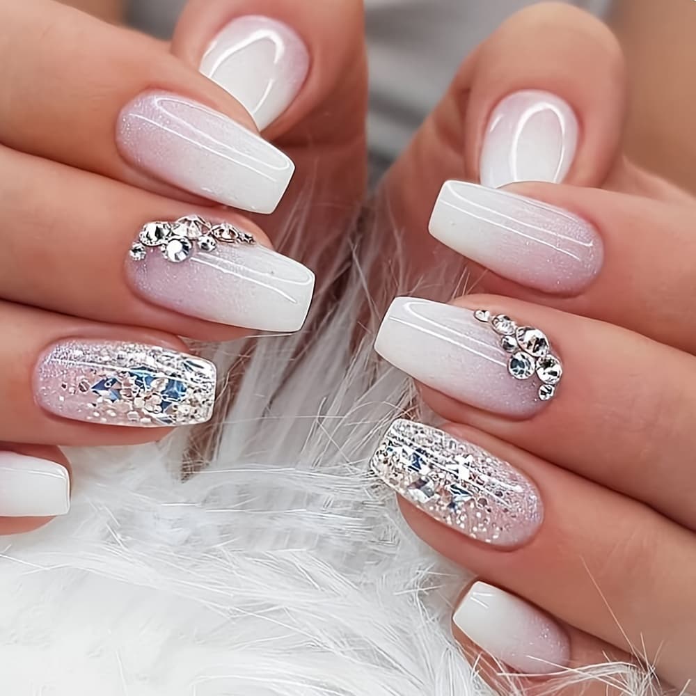 TEMU 24pcs Glossy Short Coffin Press On Nails Pink Gradient Fake Nails With Artificial Reusable False Nails For Women And