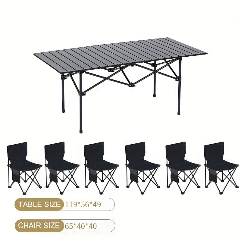 TEMU 7pcs Outdoor Camping Folding Table And Chair Set, The For Camping, Barbecues, Beach , Fishing And Travel. Comes With A Handbag. Not Recommended For Users Over 120 Lbs; Suitable For Under 5ft.