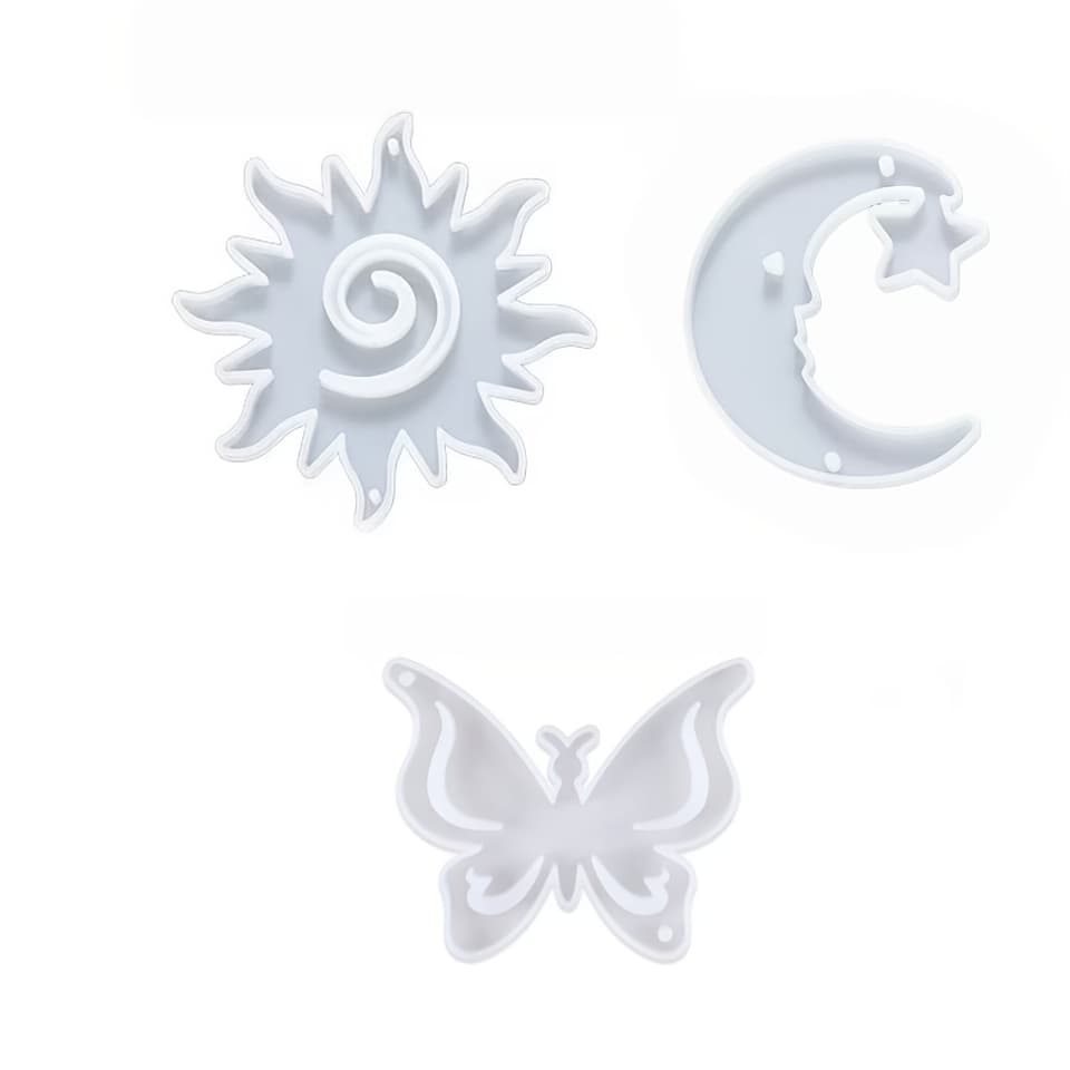 TEMU 3pcs Star Moon & Sun Moon Epoxy Resin Mold - Rectangular Pendant & Keychain Charm Maker With Star, Moon, Shapes For Diy Crafting, Resin Art Supplies