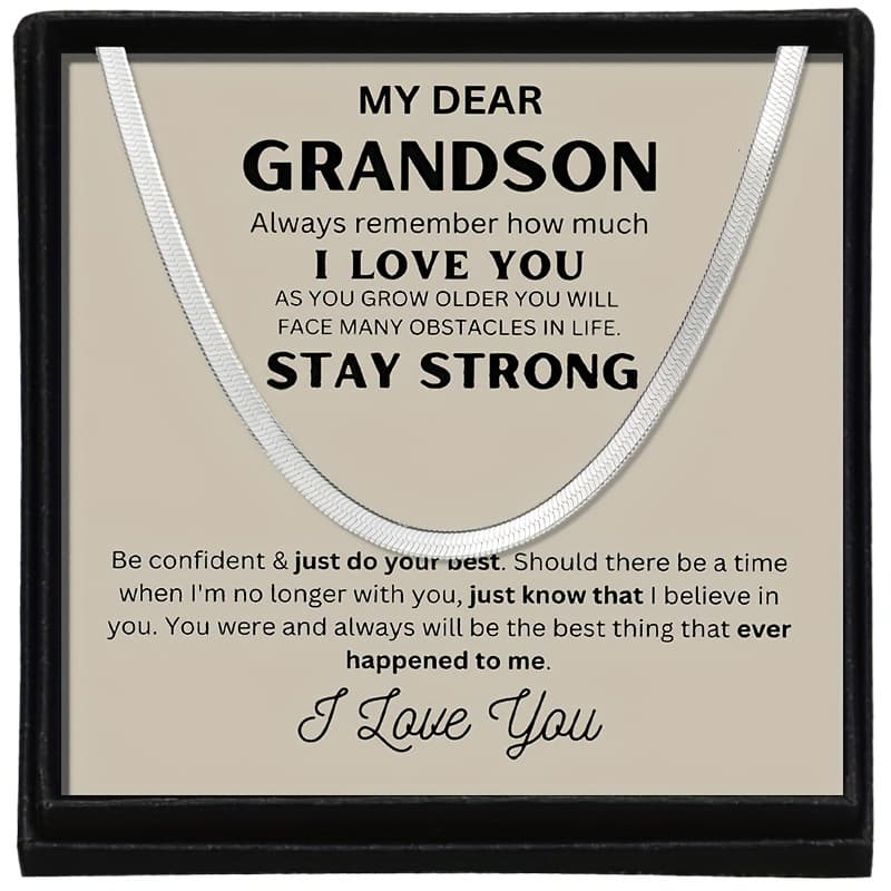 TEMU Stylish Hip Hop Chain Necklace - Durable Stainless Steel With Inspirational Card & Gift Box For Grandson, "i Love You" Message, Or Special Occasion Gift