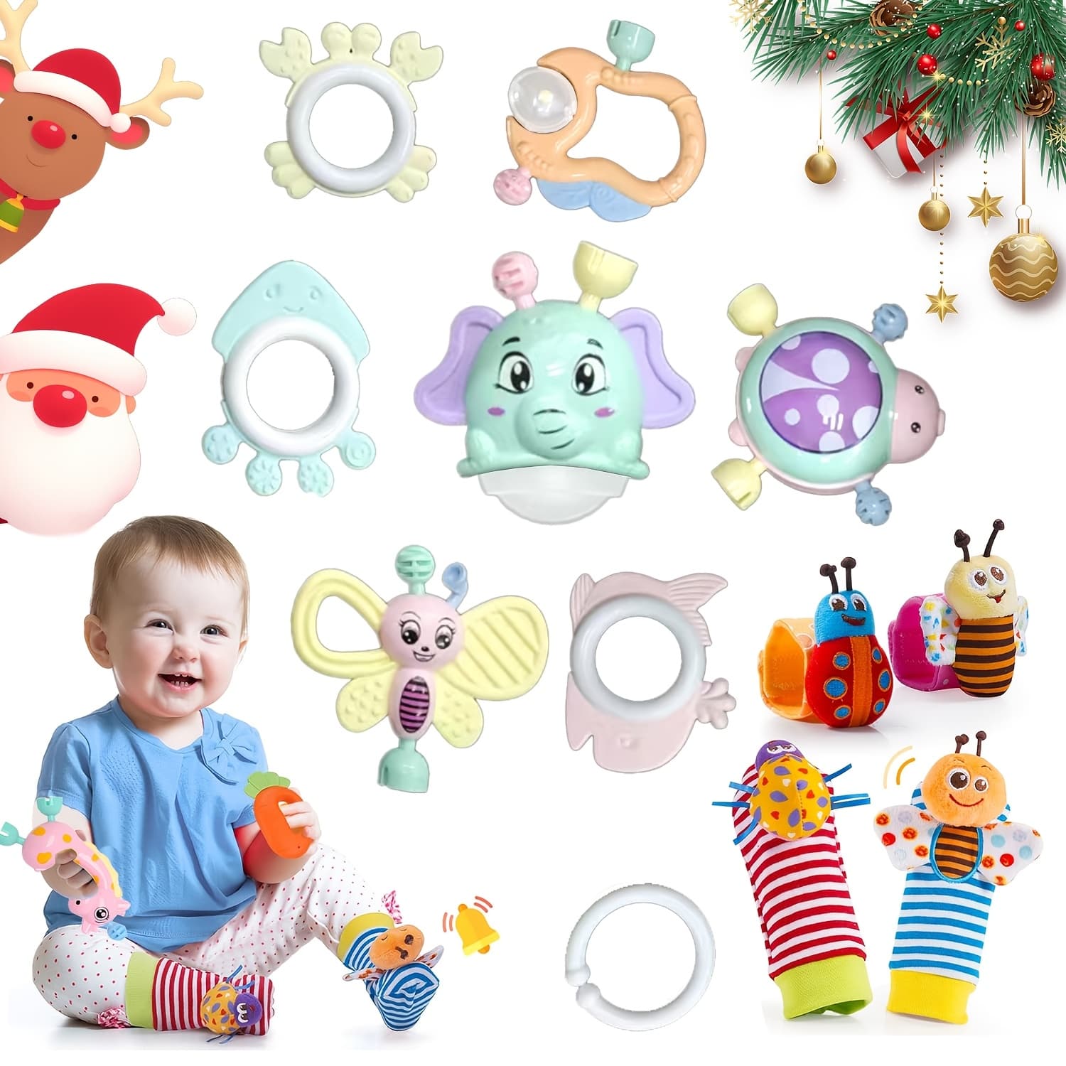 TEMU Baby Rattles & Teethers Set -0-6 Months Baby Toys, 3-6 Months Teething Toys, Sensory Toys With , Gentle Sound, And , Neutral Newborn Gift