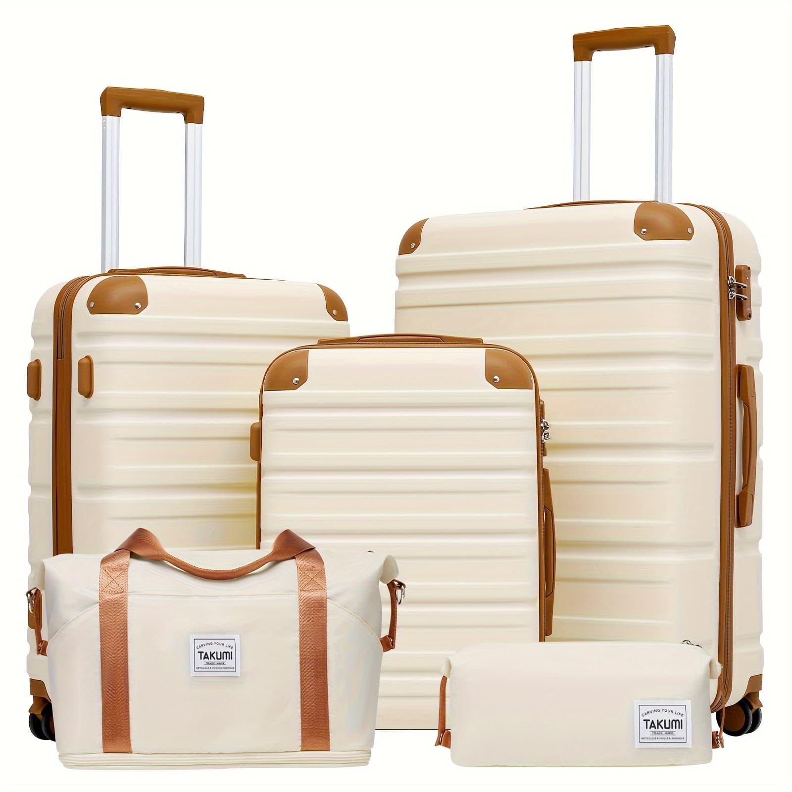 TEMU Luggage Set With Duffel Bag Abs Hardshell Suitcase Set With Double Spinner Wheels Travel Luggage With Lightweight Carry On Suitcase
