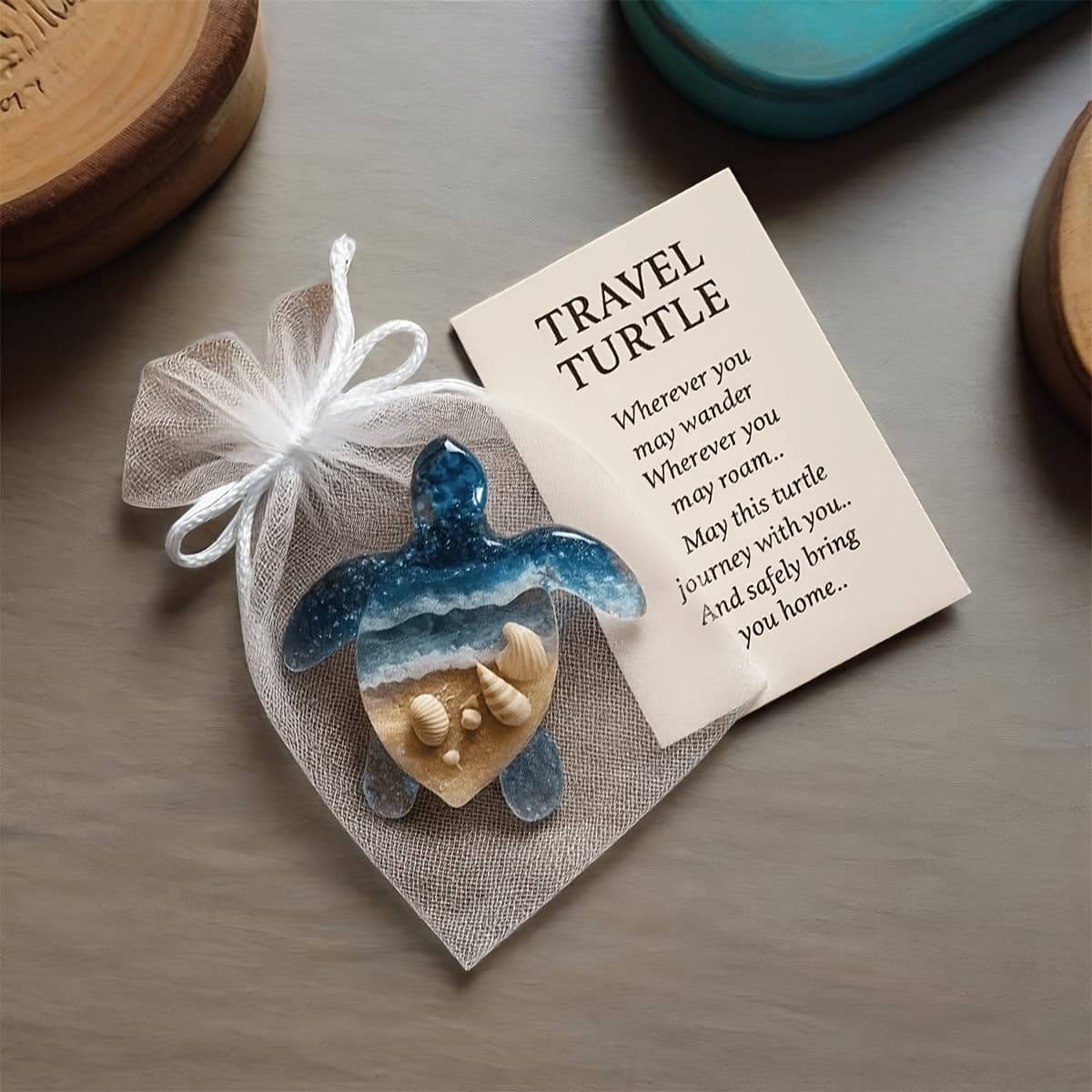 TEMU 1pc Pocket Travel Turtle Hug Gift, Mini Sea Turtle Pocket Hug Token With Inspirational Card, Cute Pocket-sized Animal Hug Gift For Encouragement, , Support ( Two-dimensional And )