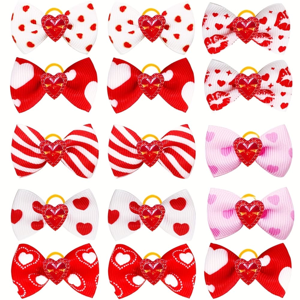 TEMU 20pcs Random Assortment Pet Headwear 's Day Small Headband Heart Striped Elements Grooming Decoration