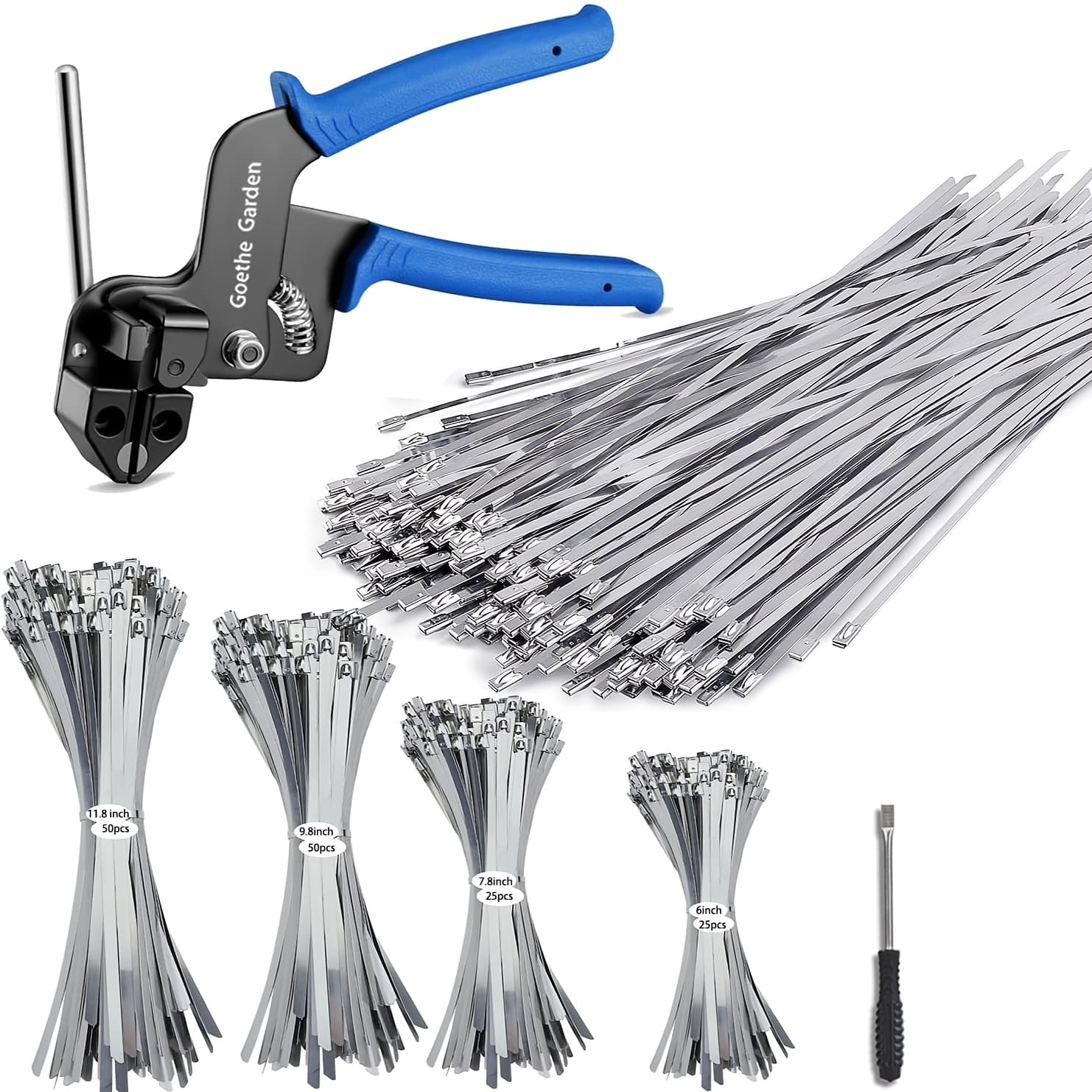 TEMU Durable 304 Stainless Steel Cable Tie Gun Set - 150 Metal Zip Ties (4 Sizes), Tool For Tensioning And Cutting For Fencing, Chicken Coops, Bundling Cables, Exhaust Repairs, And Support