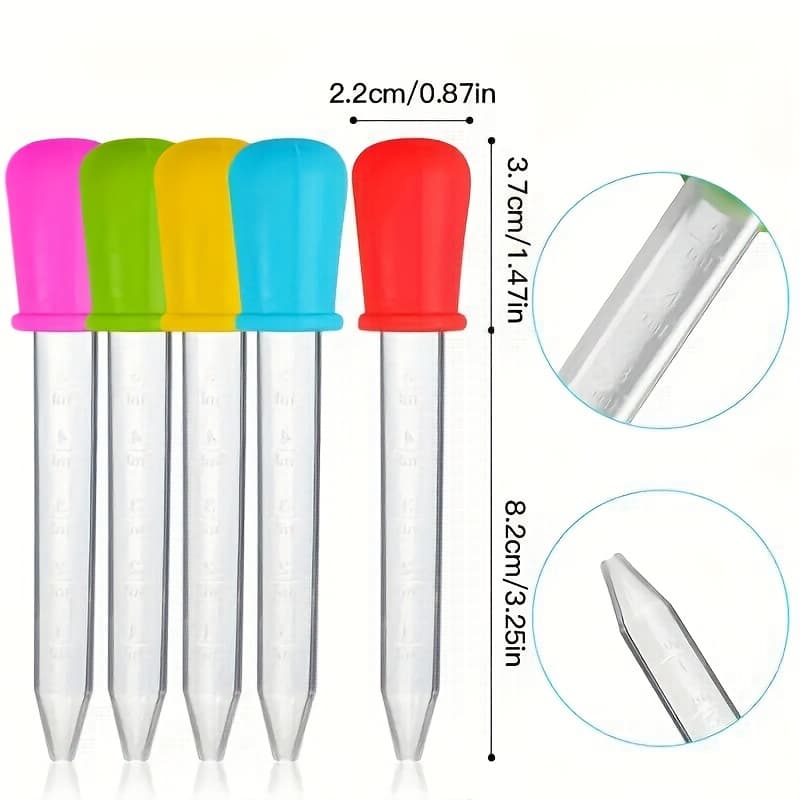 TEMU 6pcs Liquid Pipette Dropper 0.17oz Transparent Drug Dropper With Ball Head And Cleaning Brush, Suitable For Candy Molds, , Glue Manufacturers, Petroleum Science, And Projects, Random Color