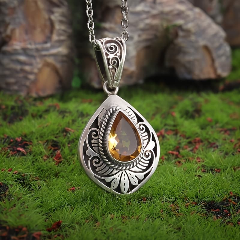 TEMU 1pc Retro Ethnic Drop Shape Pattern Pendant Necklace Men Women Fashion Banquet Elegant Jewelry Gift