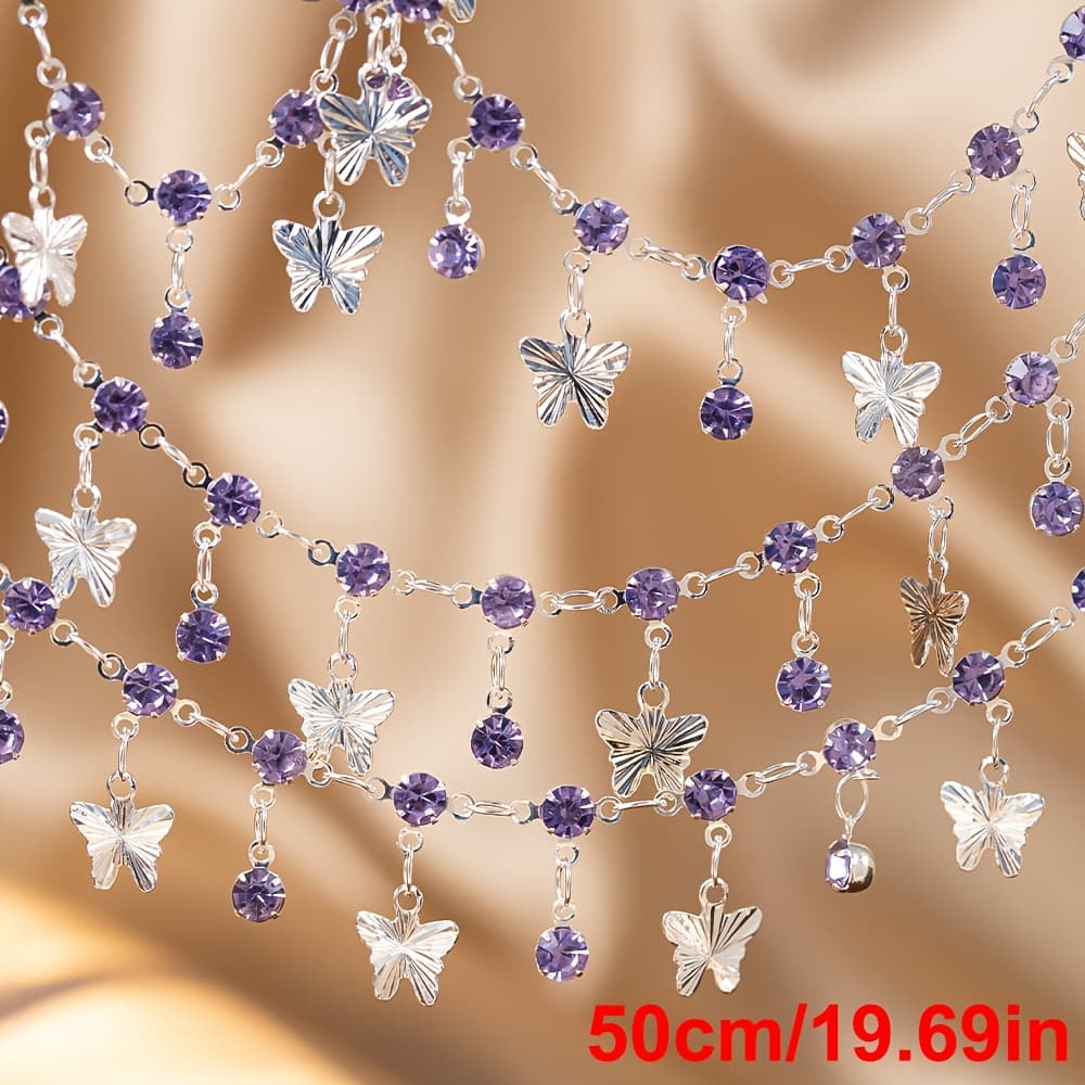 TEMU 0.5m Tri-pronged Purple Synthetic Crystal Pendant Copper Chain For Necklace Bracelet Jewelry Making Clothing Tassel Additions