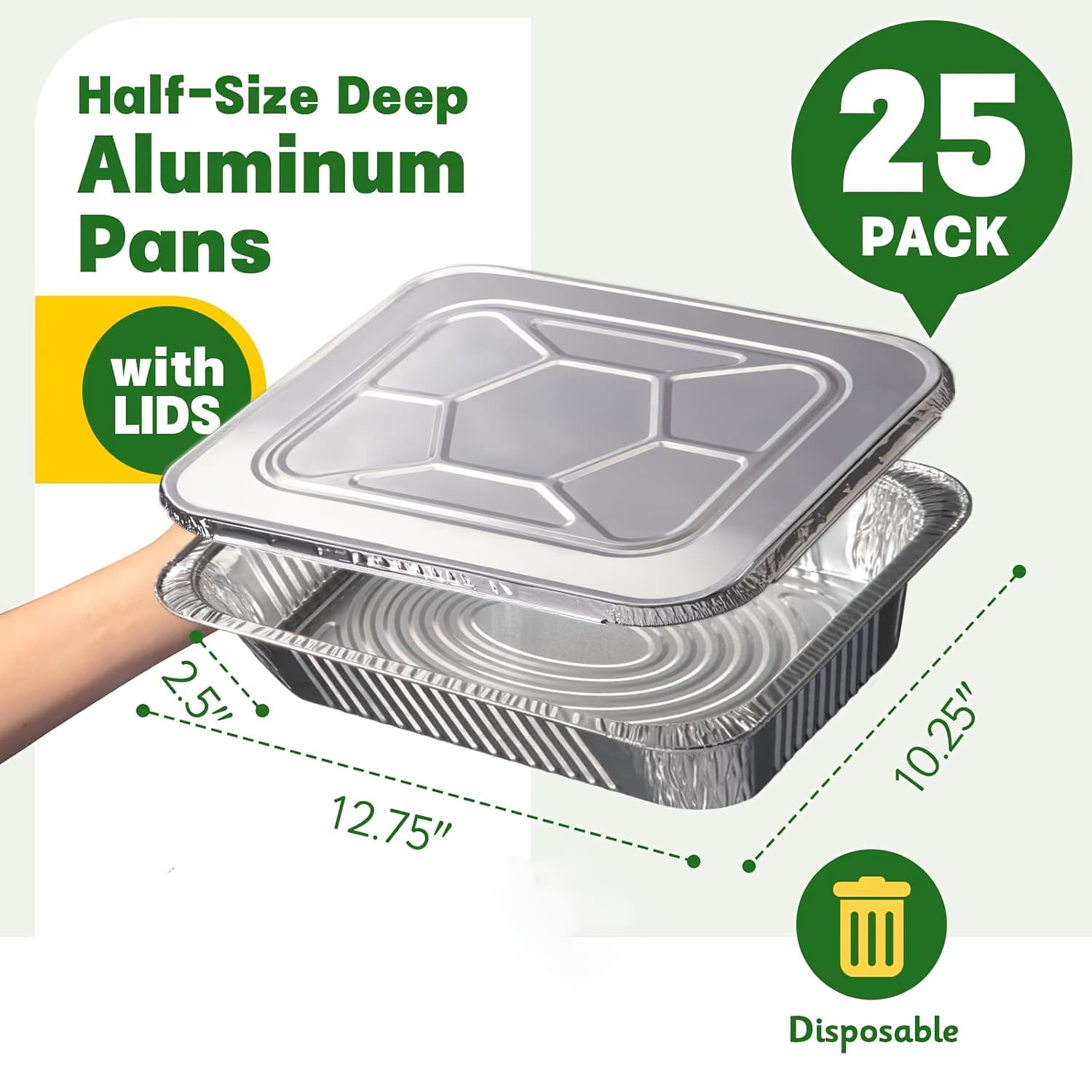 TEMU 25 Pack Aluminum Pans With Lids 12.5x10.5 Aluminum Foil Pans Trays With Lids - Half Size Tin Foil Disposable Pans For Baking, Roasting, Cake Serving Dishes, Catering Supplies, Steam Table Chafing