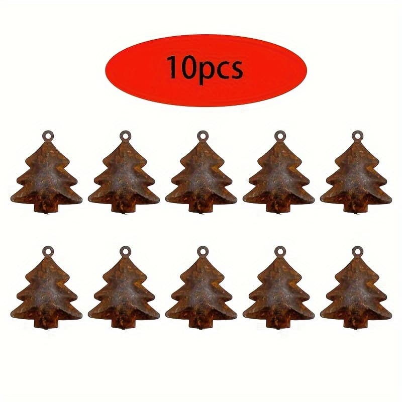 TEMU Set Of 10 Rustic Christmas Tree-shaped Bells For Holiday Decorations, Featuring Handmade And Decorative Elements For A Country-style Farmhouse Vibe