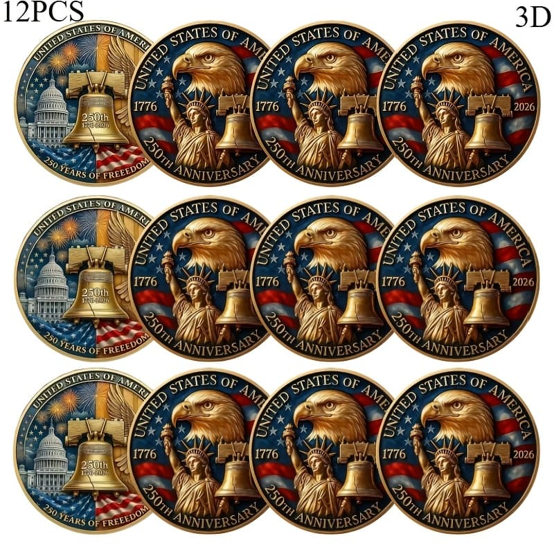 TEMU Set Of 12 Replica Challenge Celebrating The 250th Anniversary Of The United States, Featuring A Beautifully Relief Design. Ideal For History And Collectors