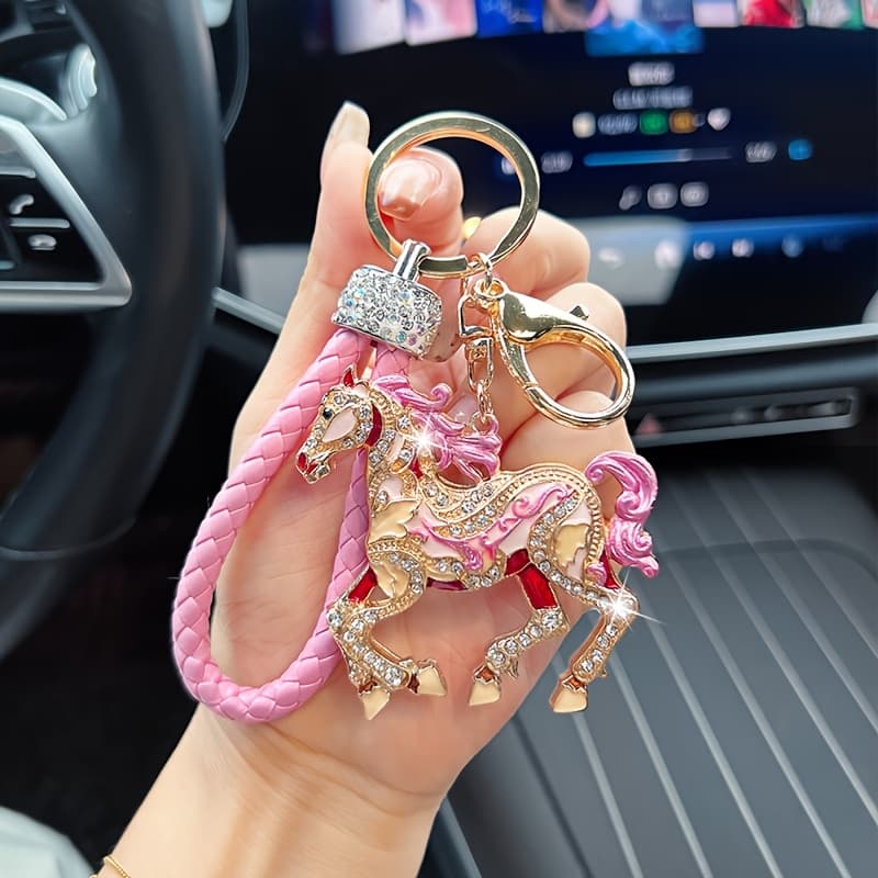 TEMU Painted Zodiac Horse Keychain, Exquisite Bag Charm, Car Key Ring, Couple's New Year Gift