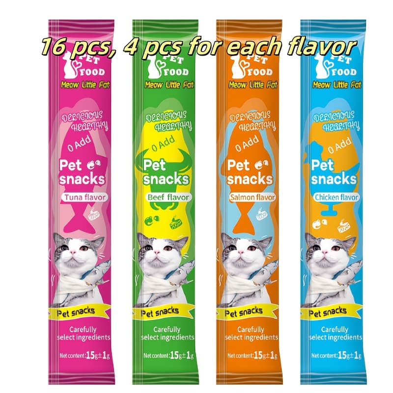 TEMU Cat Sticks | 4 Flavors Mix | Tuna, Salmon, Chicken, Beef | Lickable, Squeezable, Easy To Feed, Cat Approved