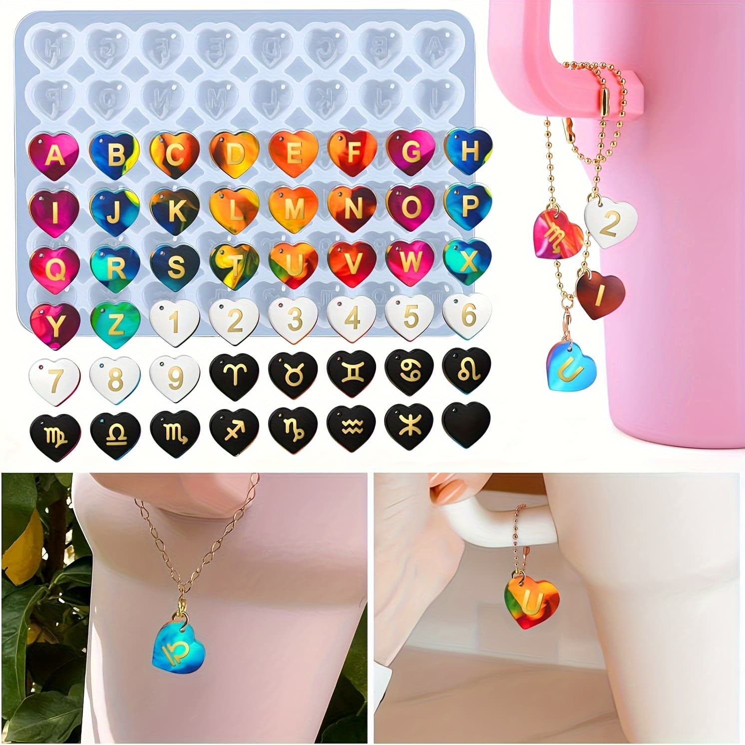 TEMU Letter Resin Molds Silicone For Cup, 48 Pcs Heart Shape Letters Silicone Molds For Epoxy Resin Casting ,diy Letter Charm Making