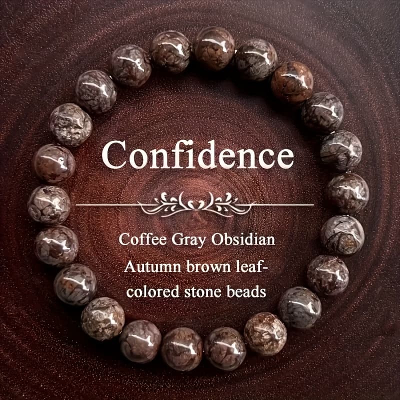 TEMU Natural Obsidian Bracelet For Men - Bohemian Meditation Jewelry, Brown/black/gray/beige/coffee Stone, Daily Wear And Positive Accessory