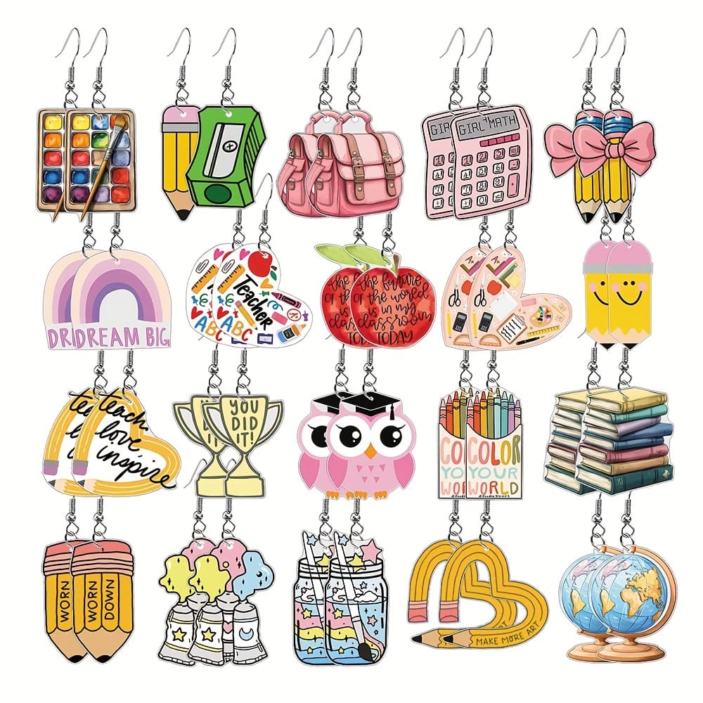 TEMU 20 Pairs/ Set Cute Cartoon Acrylic Owl Heart Earrings - Students Graduation And Teachers' Day Fun Gifts Wholesale