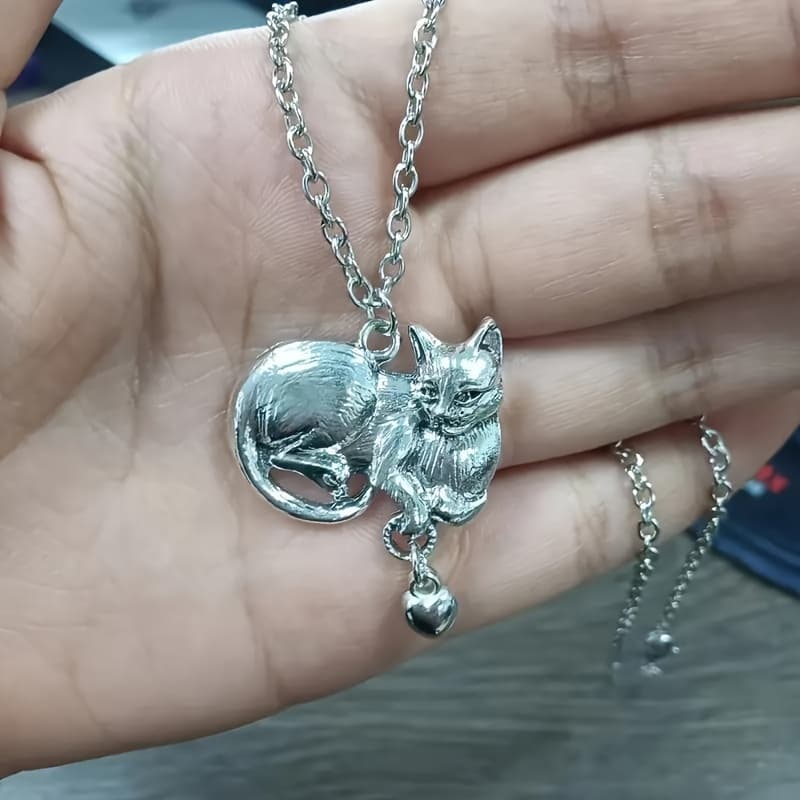 TEMU And Elegant Cat And Heart-shaped Pendant Necklace, A Gift, Suitable For Daily And Banquet Wear, Suitable For All