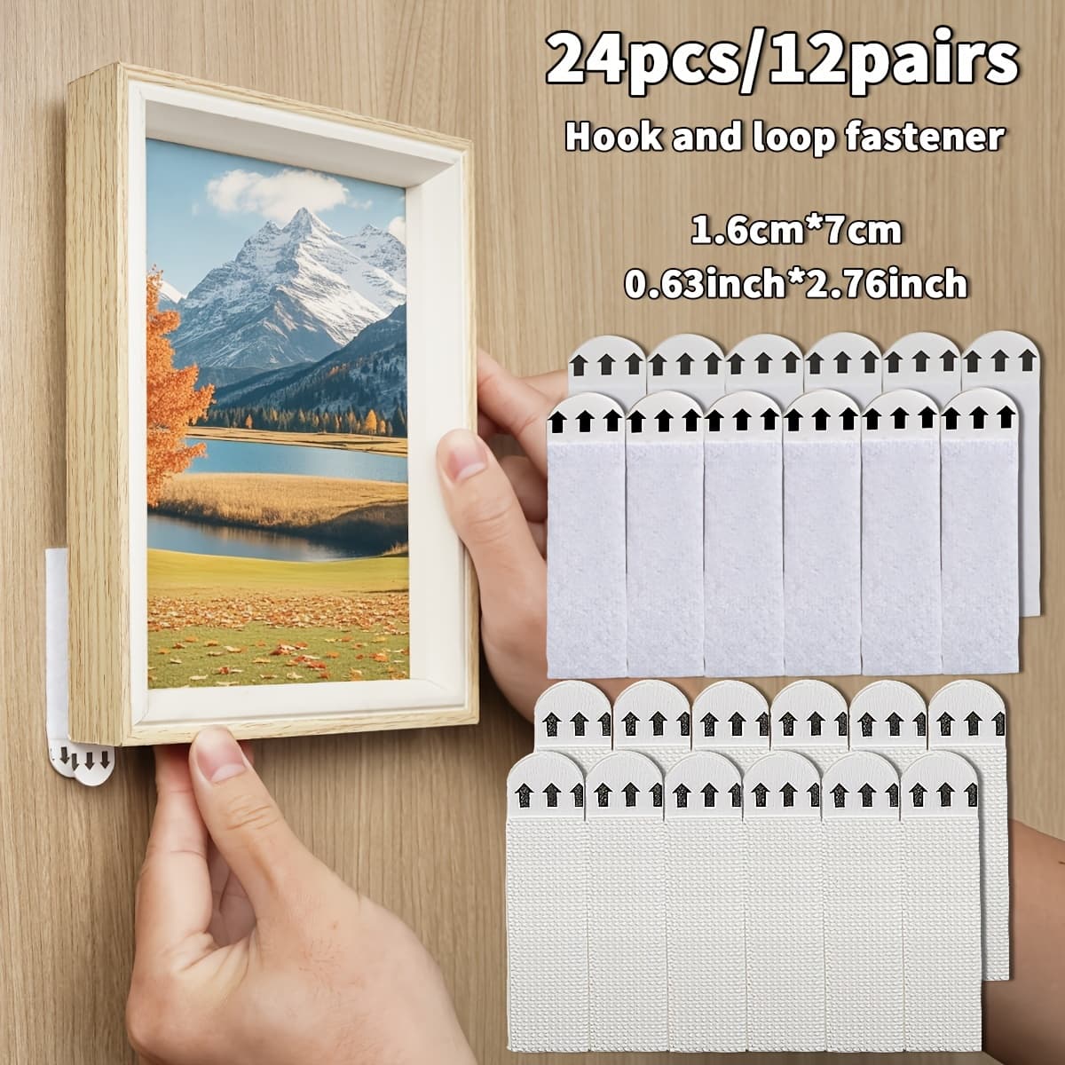TEMU 24pcs Heavy-duty Image Suspension Kit - Hook And Loop Fastener Strips, High Fastener Tape, For Walls, Shelves, Home Offices Diy, Removable Installation Tape For Photo Frame