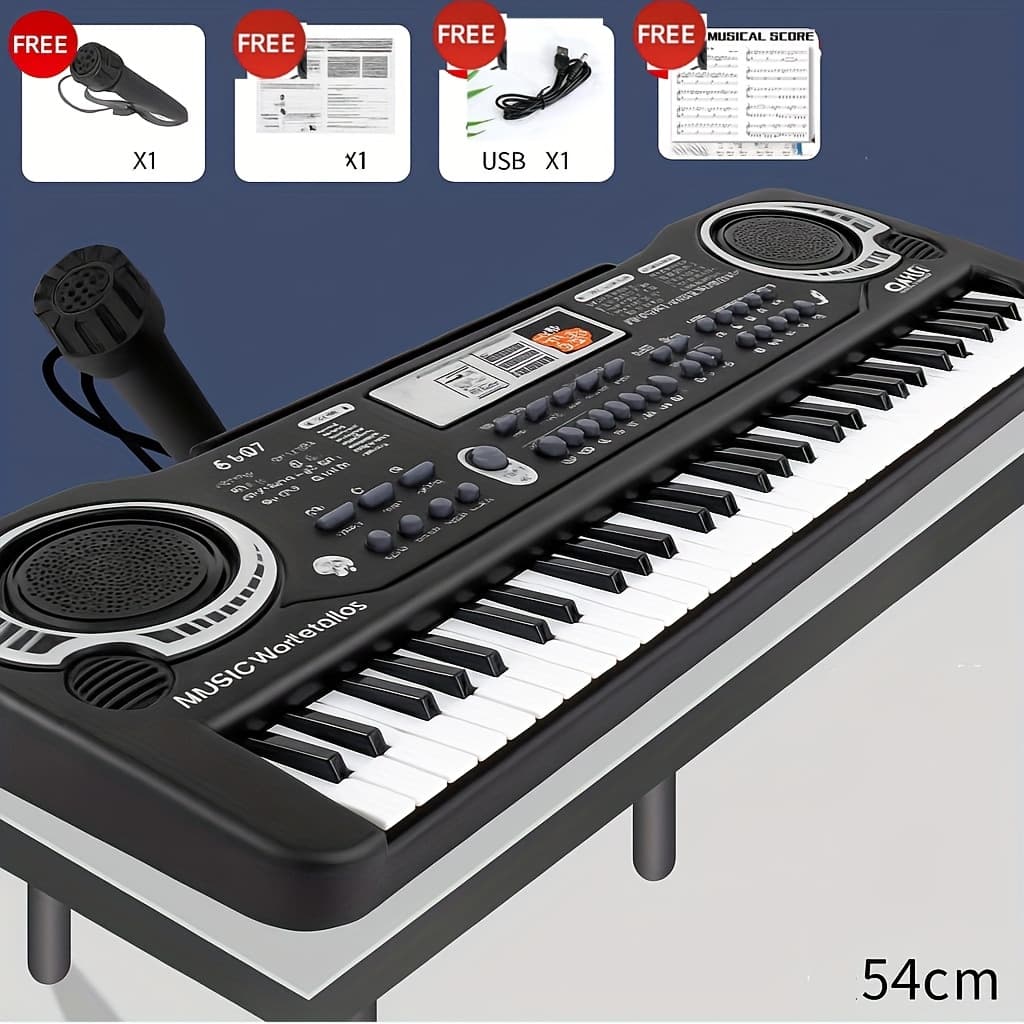 TEMU 61-portable Electronic Keyboard- 16 Tones 10 With Microphone& Power Supply, Foldable Design Beginners(includes Music Score)
