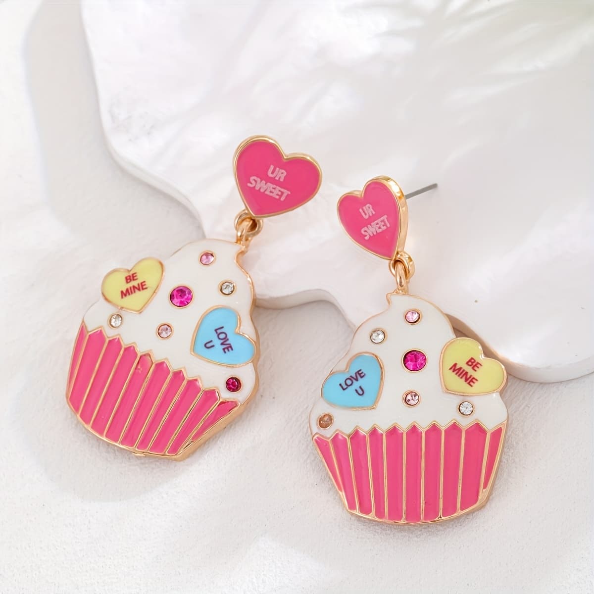 TEMU 1 Pair Of Heart Cake Earrings, Alloy Sweet Heart Simulated Cake Cute Ear Accessories