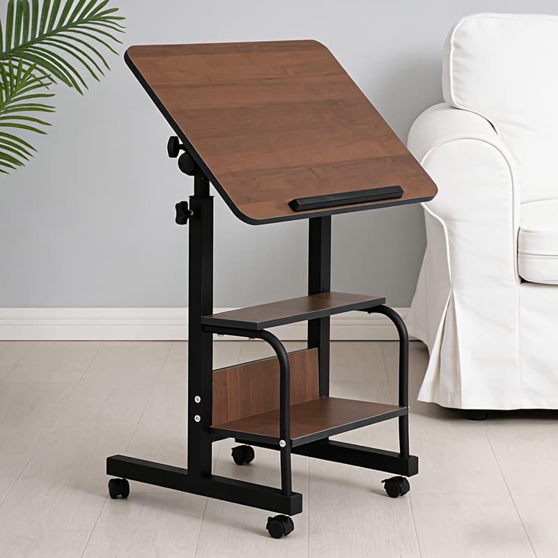 TEMU Tiltable Mobile Standing Desk With Wheels - Height Angle Adjustable Laptop Desk With Stopper, Rolling Overbed Table For Home Office, 2-tier Storage Workstation