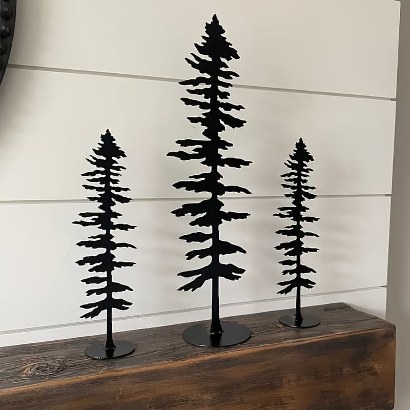 TEMU 3pcs Metal Decoration Set - Tabletop Evergreen Miniature Sculpture, Easy Assembly. Suitable For Christmas, Wedding, And Forest-themed Table Decorations. Ideal For . No Power Required