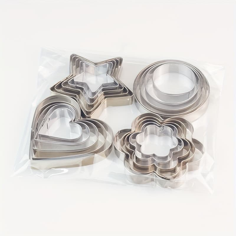 TEMU 20pcs Stainless Steel Cookie Mold Stainless Steel Baking Mold Five-pointed Star Heart Flower Circle Tiramisu Cake Mousse Ring Kitchen Baking Diy Kitchen Baking Mold