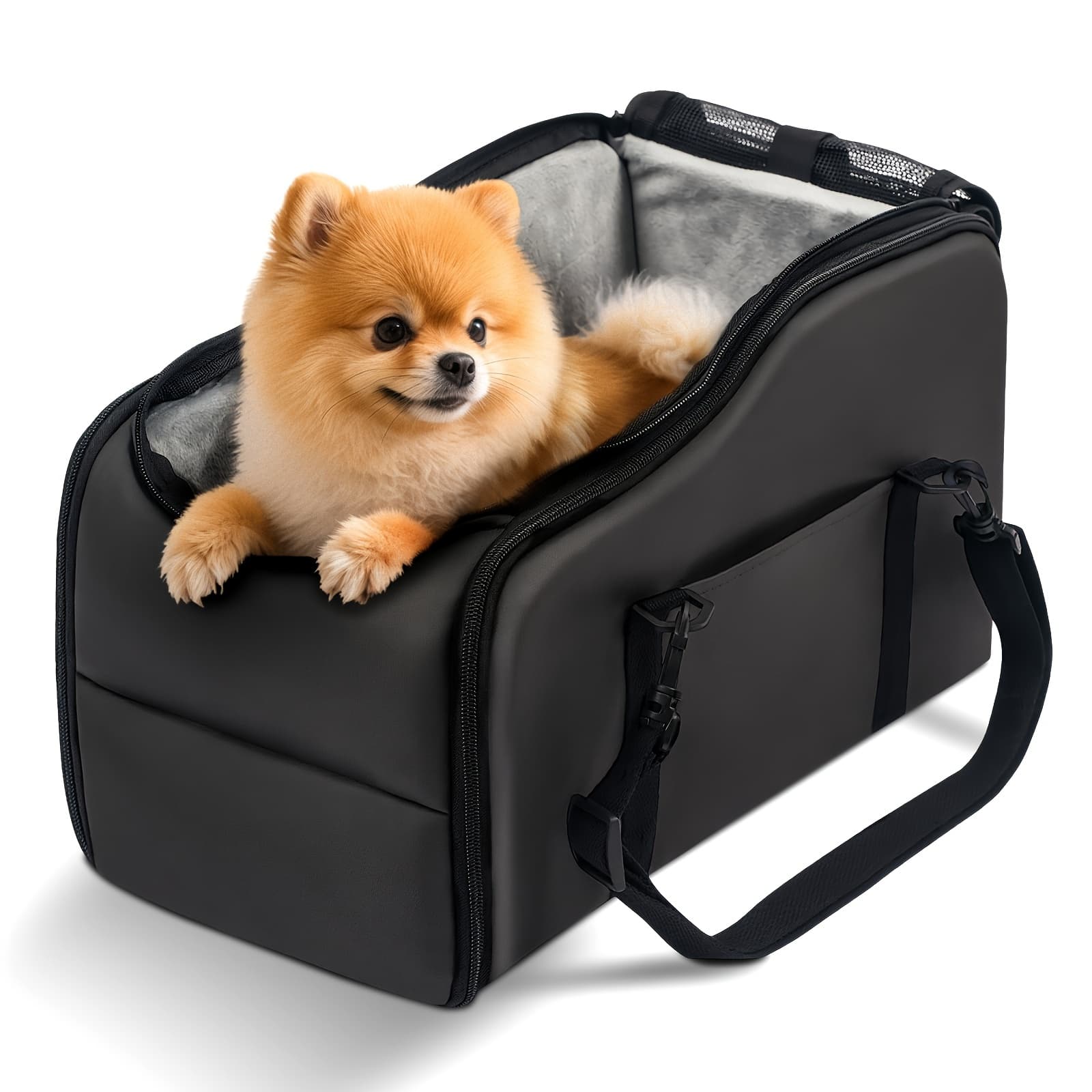 TEMU Portable Dog Car Seat For Small Dogs - Pet Booster Seat With Safety Leash, Adjustable Straps, & Storage Pocket - Center Console Puppy Car Seat For Travel, Support To 12lbs