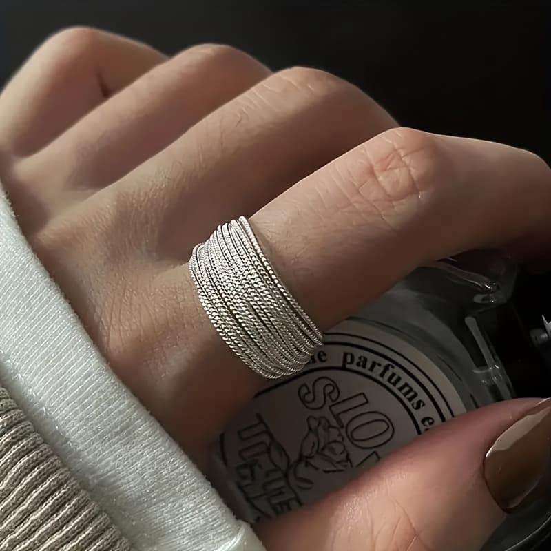TEMU Elegantly Designed Ring With Multiple Lines, Adjustable Opening, Simple And Elegant, Perfect For Parties And Gifts.