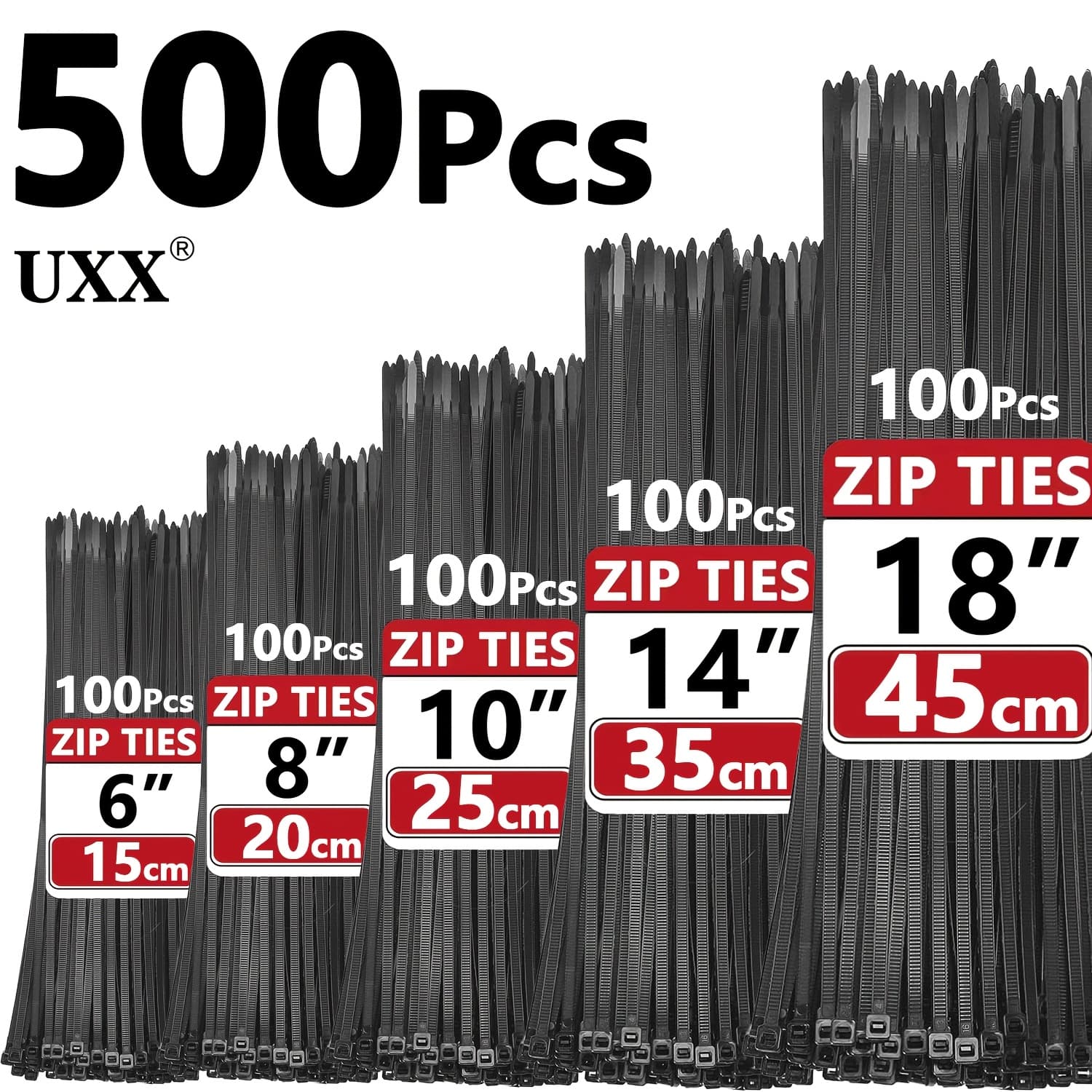 TEMU 6-18" Zipper Ties, 40-70 Lbs Tensile Strength, Heavy Duty Cable Ties With Self-locking Adjustment, More Durable Nylon Tie Covers, For Indoor And Outdoor Use, Black And White