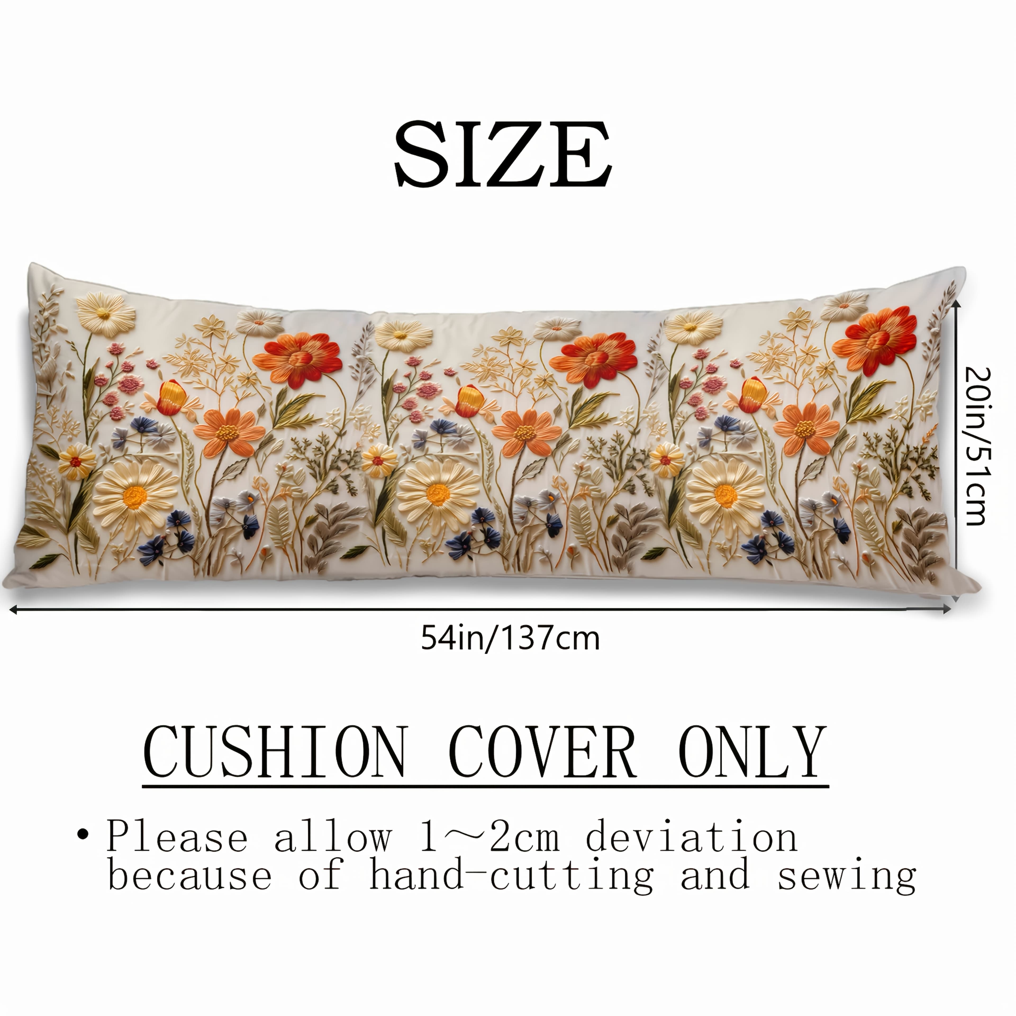 TEMU A Flower Pillowcase, 20 "x54", Floral Print, Rectangular Long Pillow Cover With Hidden Zipper, Decorative Bedding Protective Cover For Bed And Sofa