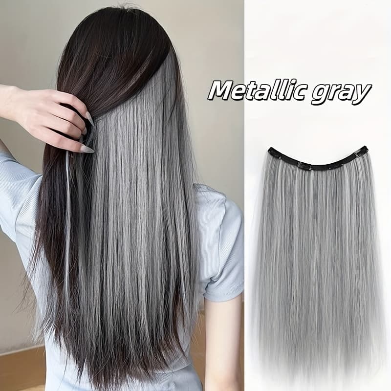 TEMU 18 Inches One-piece Color Connectors Long Straight Clip In Hair Extensions Clip-in Hair Extensions Color Ticked Hair Extensions Synthetic Hairpieces For Women