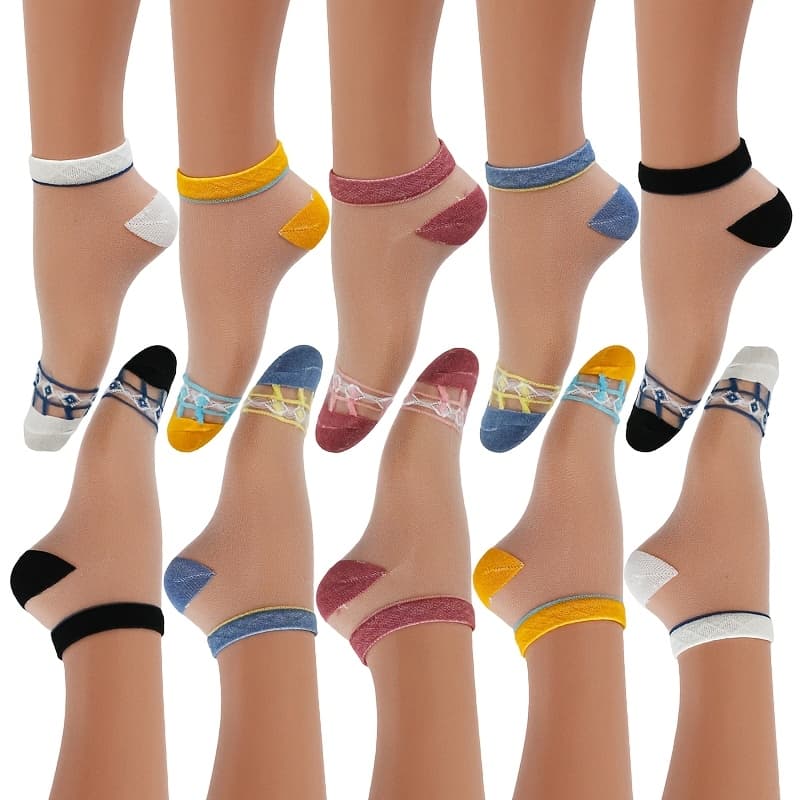 TEMU 10 Pairs Of Lightweight, Breathable Crystal And Glass Socks For Women And Summer, Featuring Soft, Comfortable, Cool, And Transparent Designs