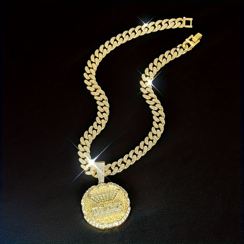 TEMU Boutique Hip Hop Dinner Golden Cuban Pendant Necklace, Anniversary Gift, Party, Party For , With Boutique Gift Box