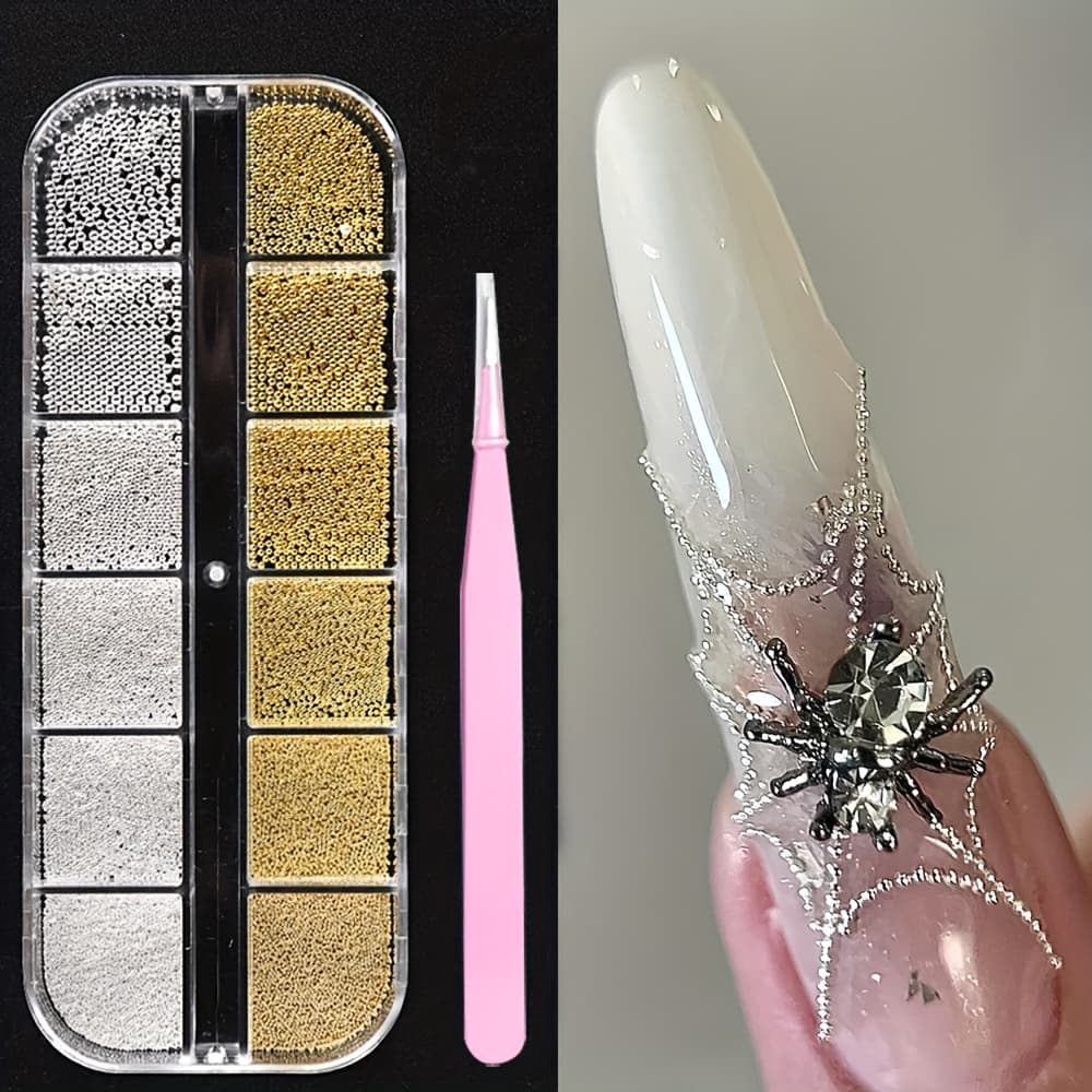 TEMU 3d Mixed-size Nail Rivets, Golden & Silvery Mini Metal Caviar Nail Beads, Nail Art Accessories For Women &, Diy Craft Decorations