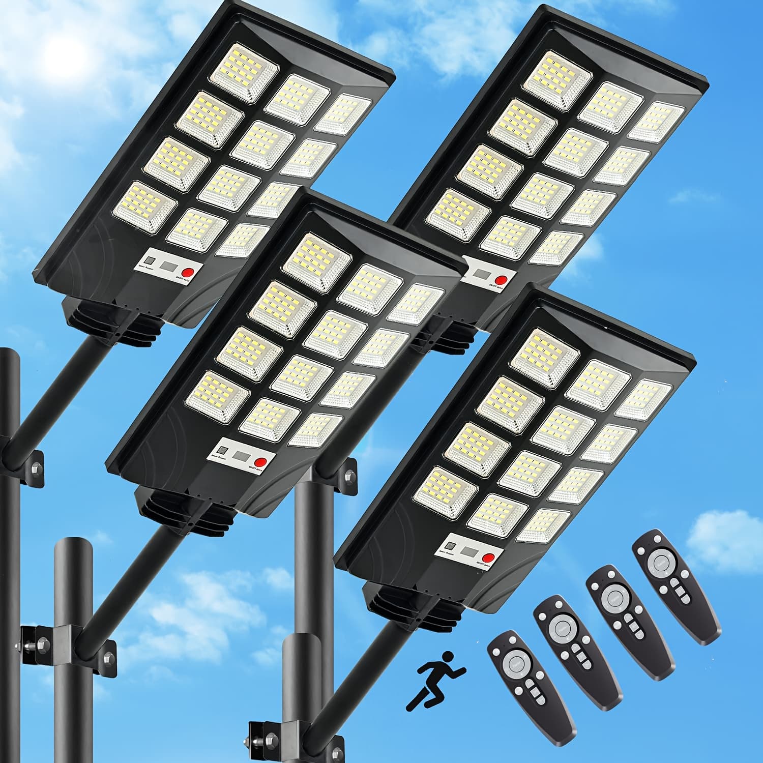 TEMU Outdoor Solar Lamp, 6500 K 3000lm 5730 Led Motion Sensor, Dusk To Dawn, Floodlights, Ip65, Outdoor, Outdoor Lighting, Patio, Garden, Farm, , Porch, Street