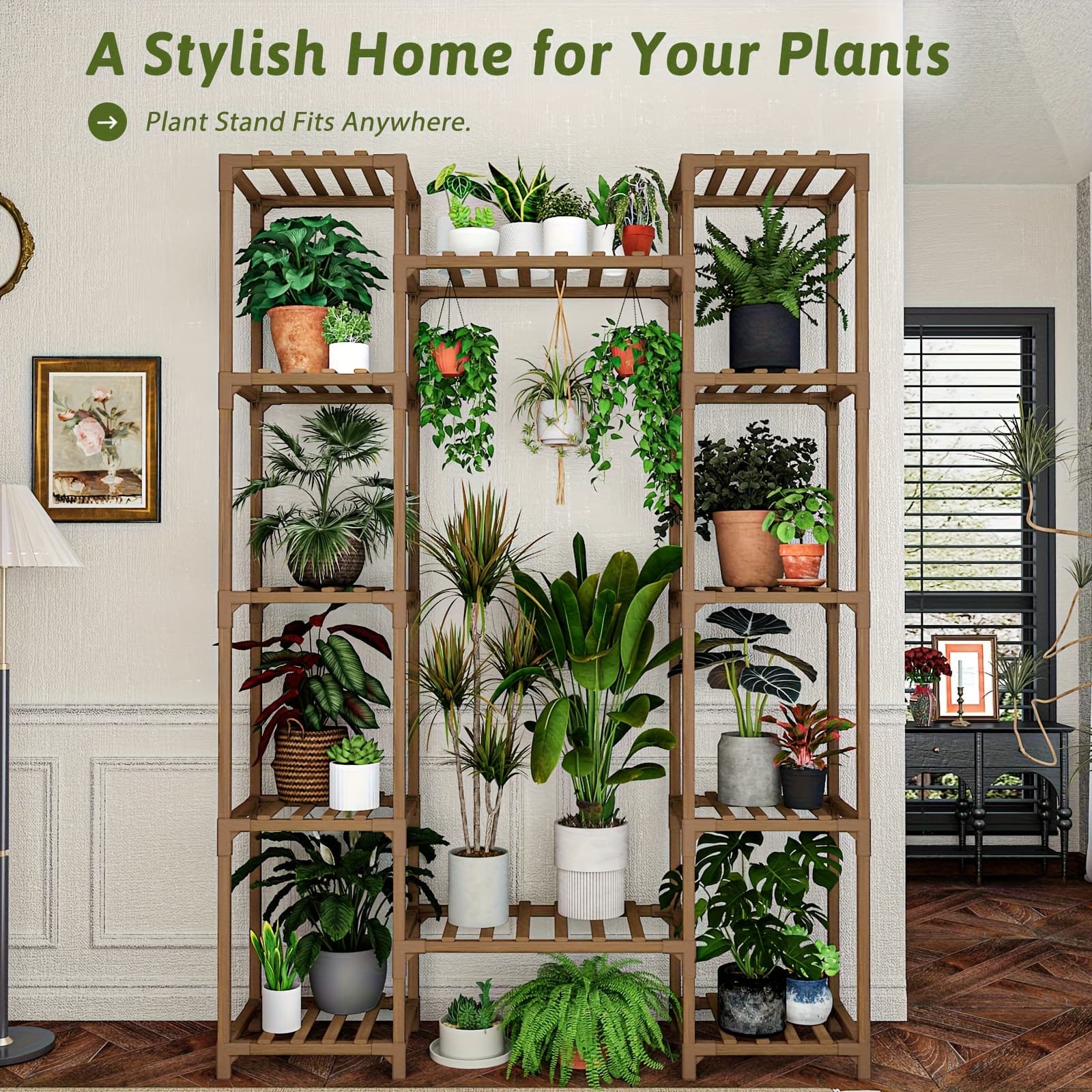 TEMU Large Luxury 62.2'' Tall Plant Stand, 5-tier Wood And Metal Flower Shelf - Sturdy Display For Indoor/outdoor Garden, Patio, Living Room Decor