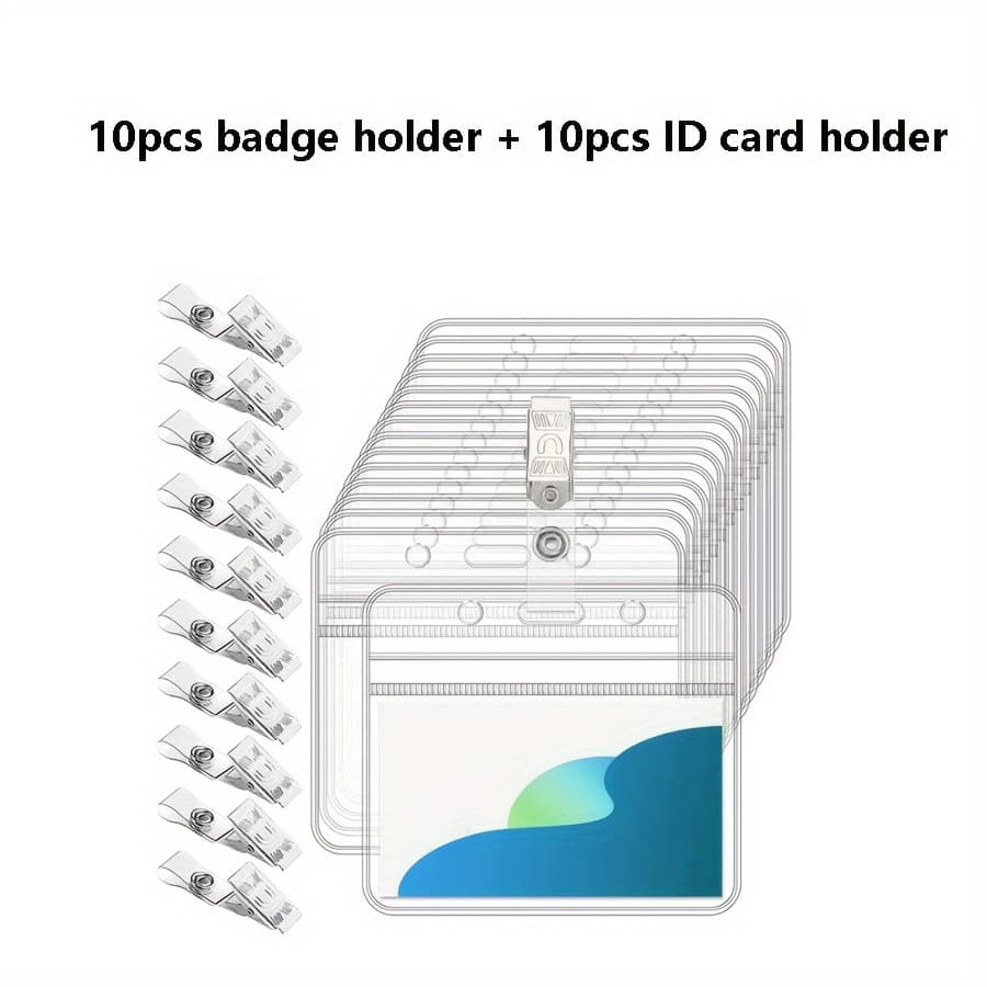TEMU 10sets Id Card Holder And Badge Clip, Transparent Horizontal Name Identification Card Id Card Stand With Clip Waterproof Id Card Stand With Metal Clip