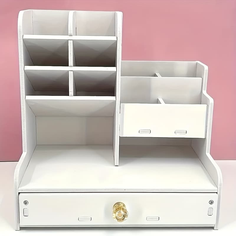 TEMU Organizer With Drawer And Pencil Holder - Multi-compartment Desktop Organizer, Easy Drawer-style Office Supply Storage Box, Desktop Marker Storage Box