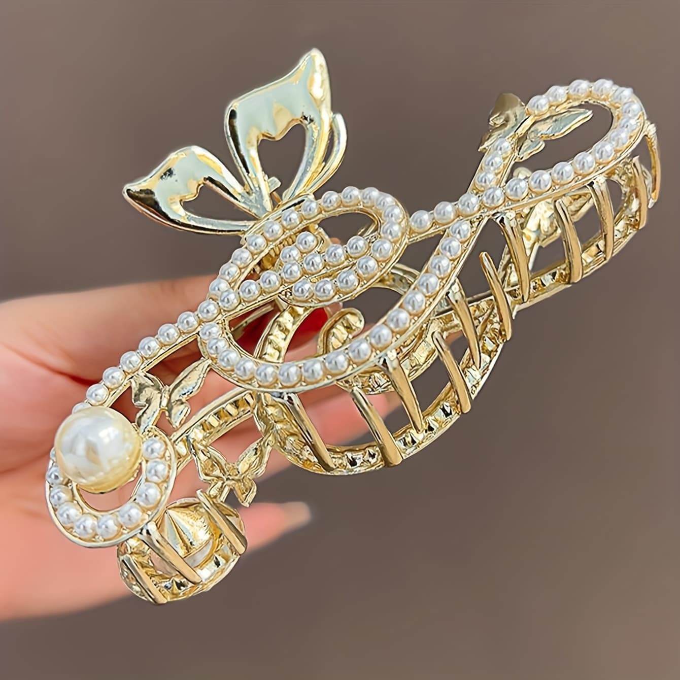 TEMU 1pc Fashion Elegant Pearl Hair Clip With Musical Notes For Women Party Hair Additions