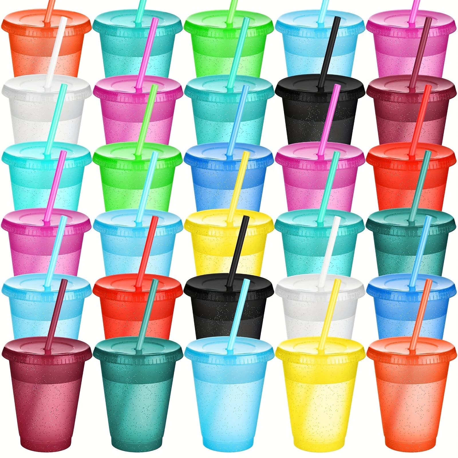 TEMU Gift Cups With Straws And Lids Tumbler With Straw Reusable Water Bottle Iced Coffee Travel Mug Cup Adults Plastic Cups For Parties 16 Oz(modern Colors, 30 Pack)