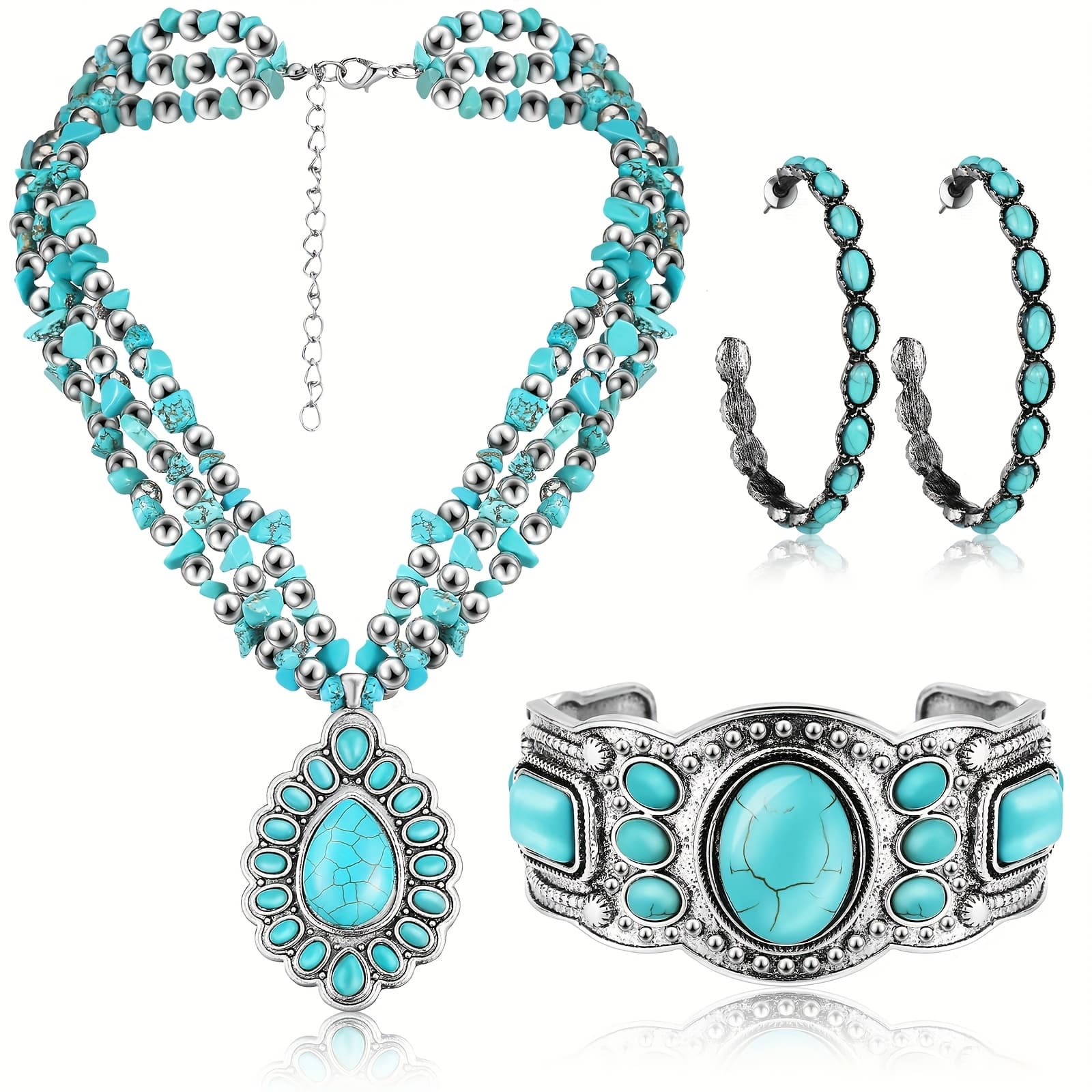TEMU 3pcs Western Jewelry For Women Bohemian Set, Boho Pendant Long Choker, Layered Bracelet, Dangle Earrings For Gifts Mother,