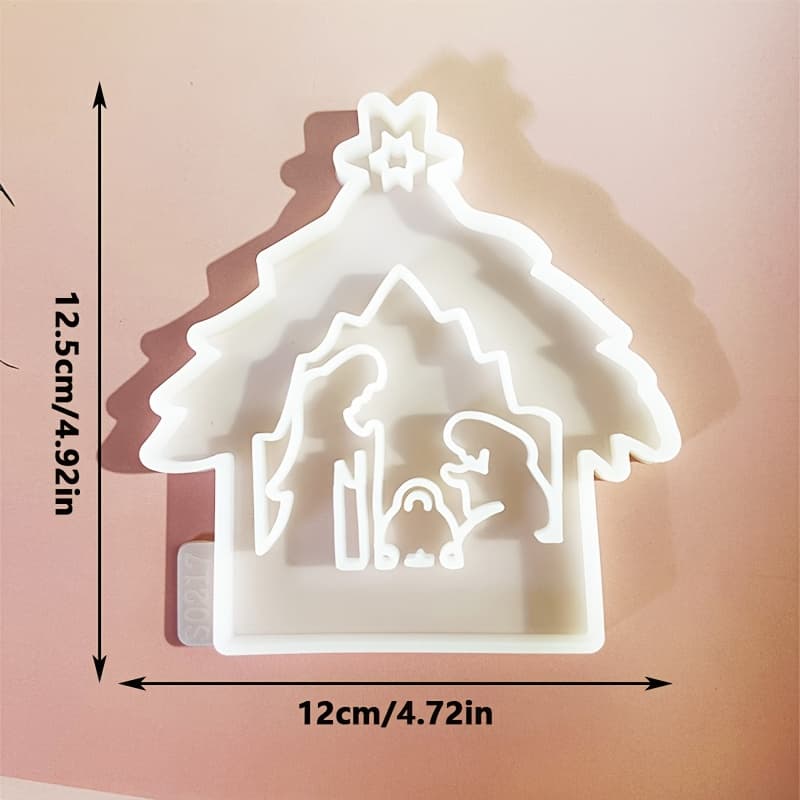 TEMU 1pc Silicone Christmas Scene Mold, For Candlesticks, Religious Plug-in Decorative Craft Mold, Cement Gypsum Silicone Mold, For Home Decoration