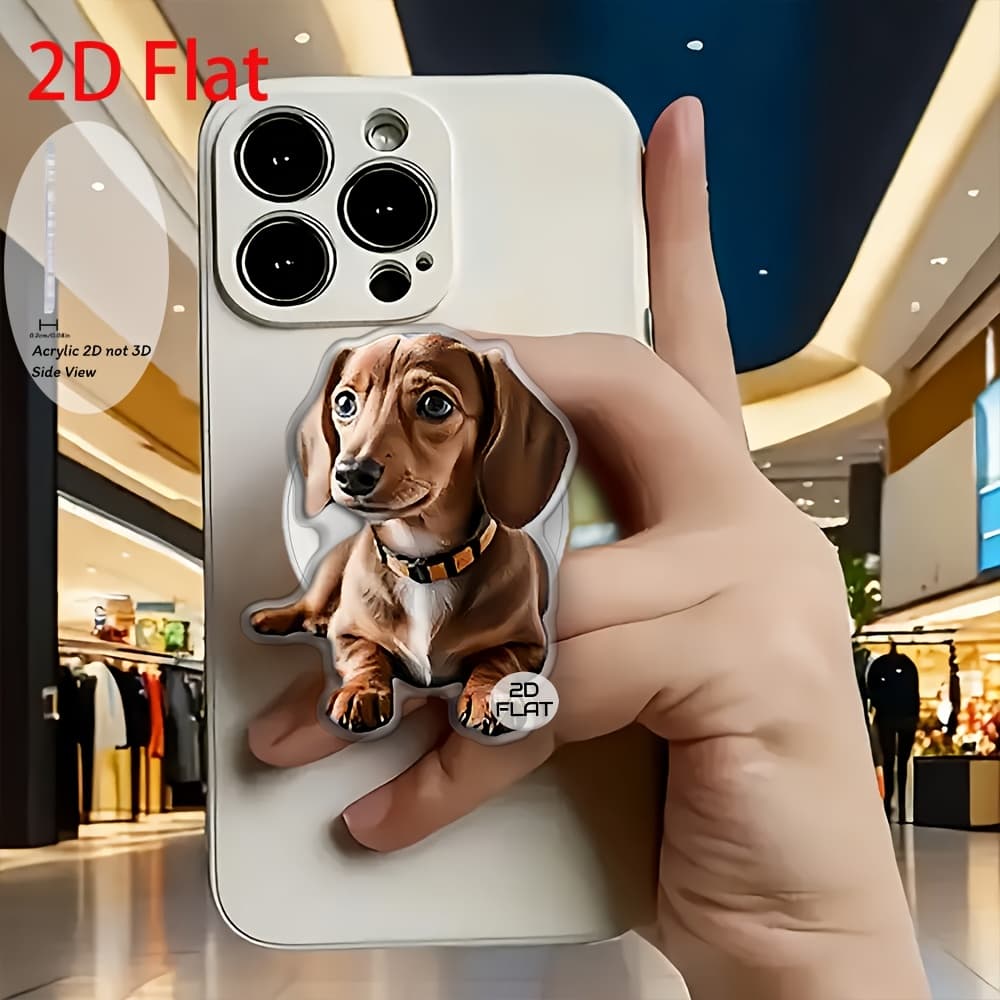 TEMU 2d Flat Fashion Cute Dachshund Acrylic Retractable Mobile Phone Holder, Pop-up Mobile Phone Holder