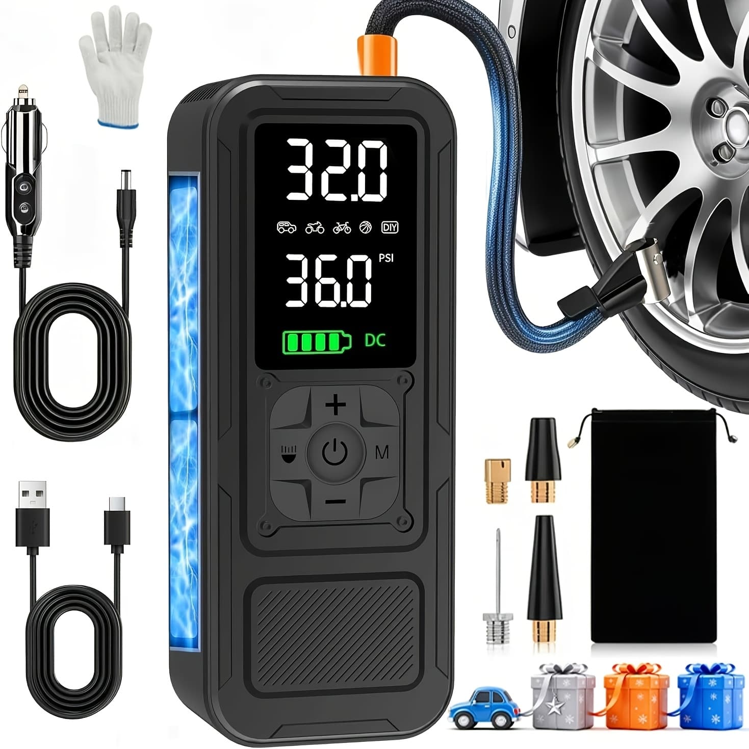TEMU Tire Inflator Portable Air Compressor, 5x Faster Inflation, Cordless 160psi Air Pump For Car Tires With Digital Pressure Gauge/led Light For Car, Motorcycle, Bike, Ball