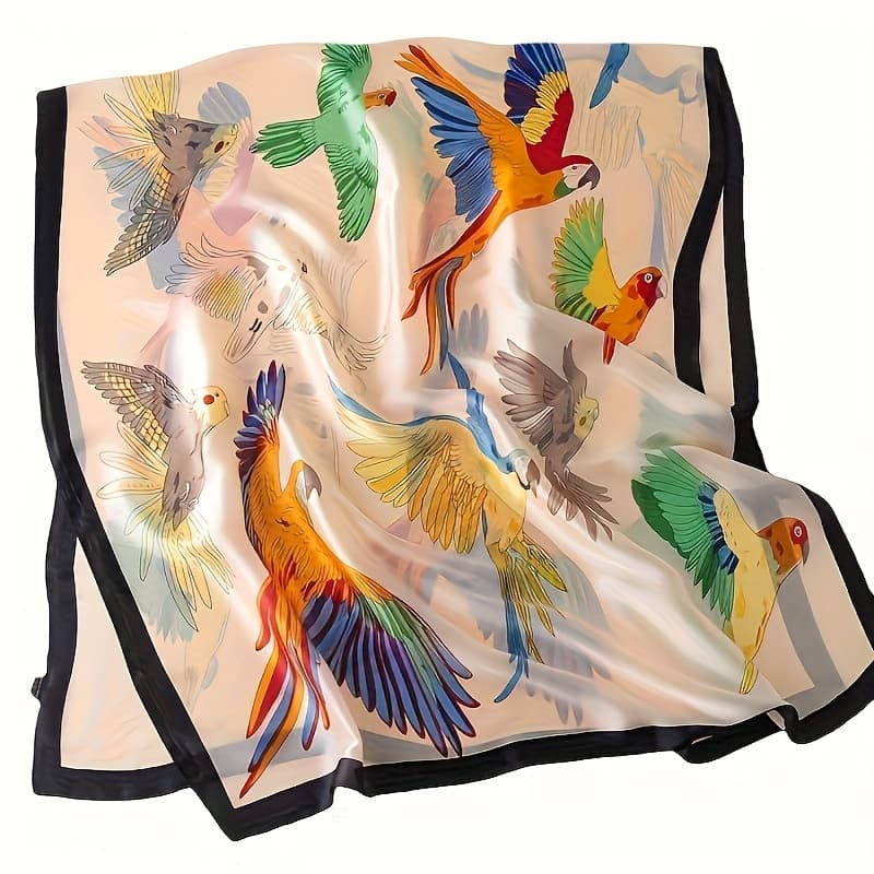 TEMU Large Luxury 100% Scarf - Long Satin Shawl With Bird & , Lightweight Warm Winter Suitable For Parties, Weddings, Everyday - Beauty & Breathable Elegant Bird Print Scarves