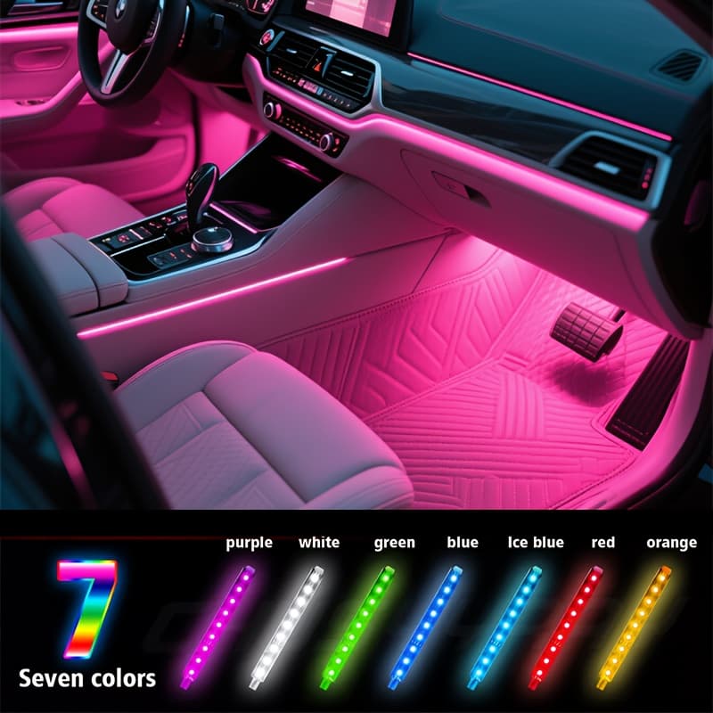 TEMU 4pcs Rgb Interior Led Lighting Kit, With Multiple Color Options For Display, Featuring Diy And Music , Suitable For All Vehicles, Via App And Remote Control