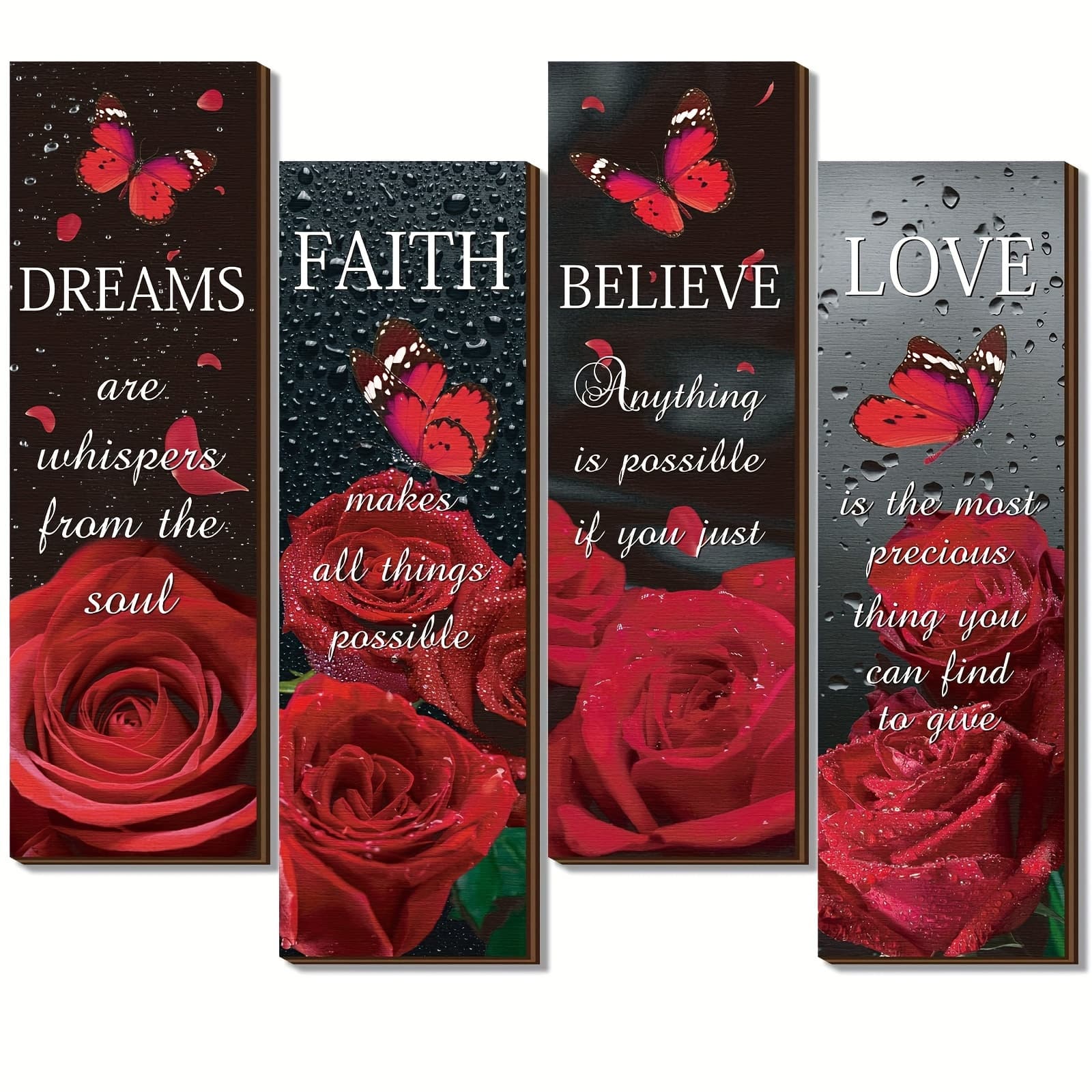 TEMU 4pcs Wooden Bathroom Wall Decor Plaques, Rustic Floral Inspired Quote Wall Art, 10 X 4 Inches/25 X 10 Cm, For Home Bathroom Bedroom, Ideal As Family Holiday Gift